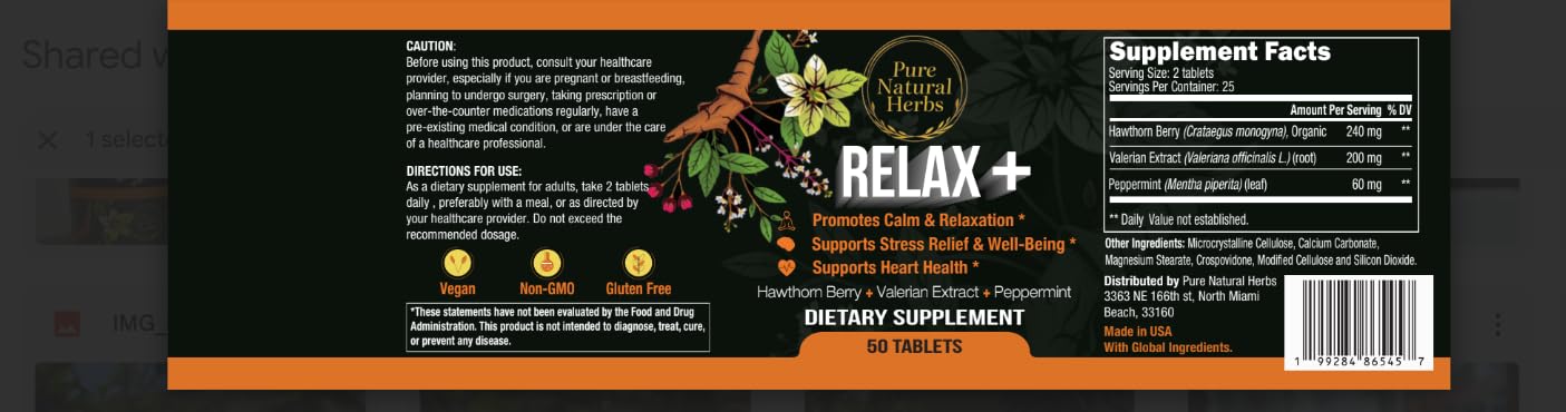 Pure Natural Herbs Valerian Root & Hawthorn Calm Supplement on a wooden table