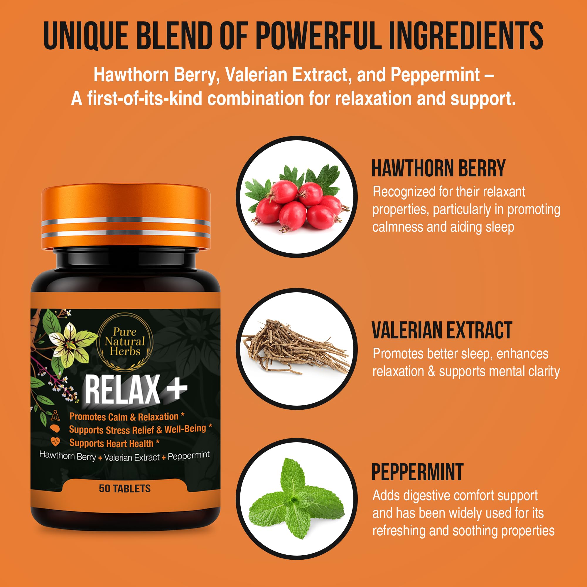 Pure Natural Herbs Valerian Root & Hawthorn Calm Supplement tablets close-up