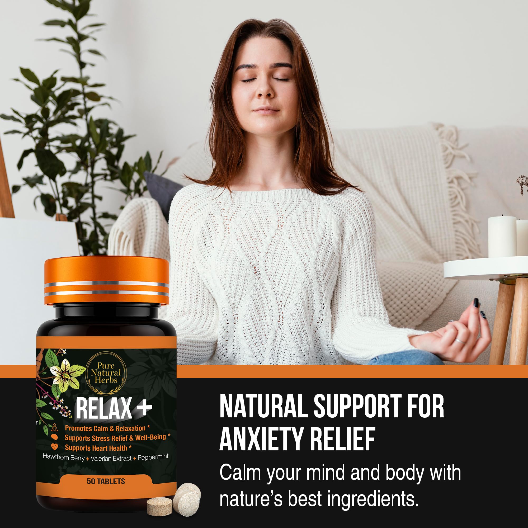 Pure Natural Herbs Valerian Root & Hawthorn Calm Supplement with peppermint