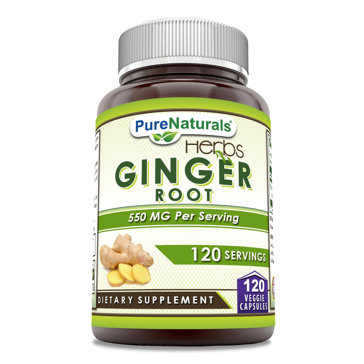 Pure Naturals Ginger Root Supplement 550mg capsule bottle front view