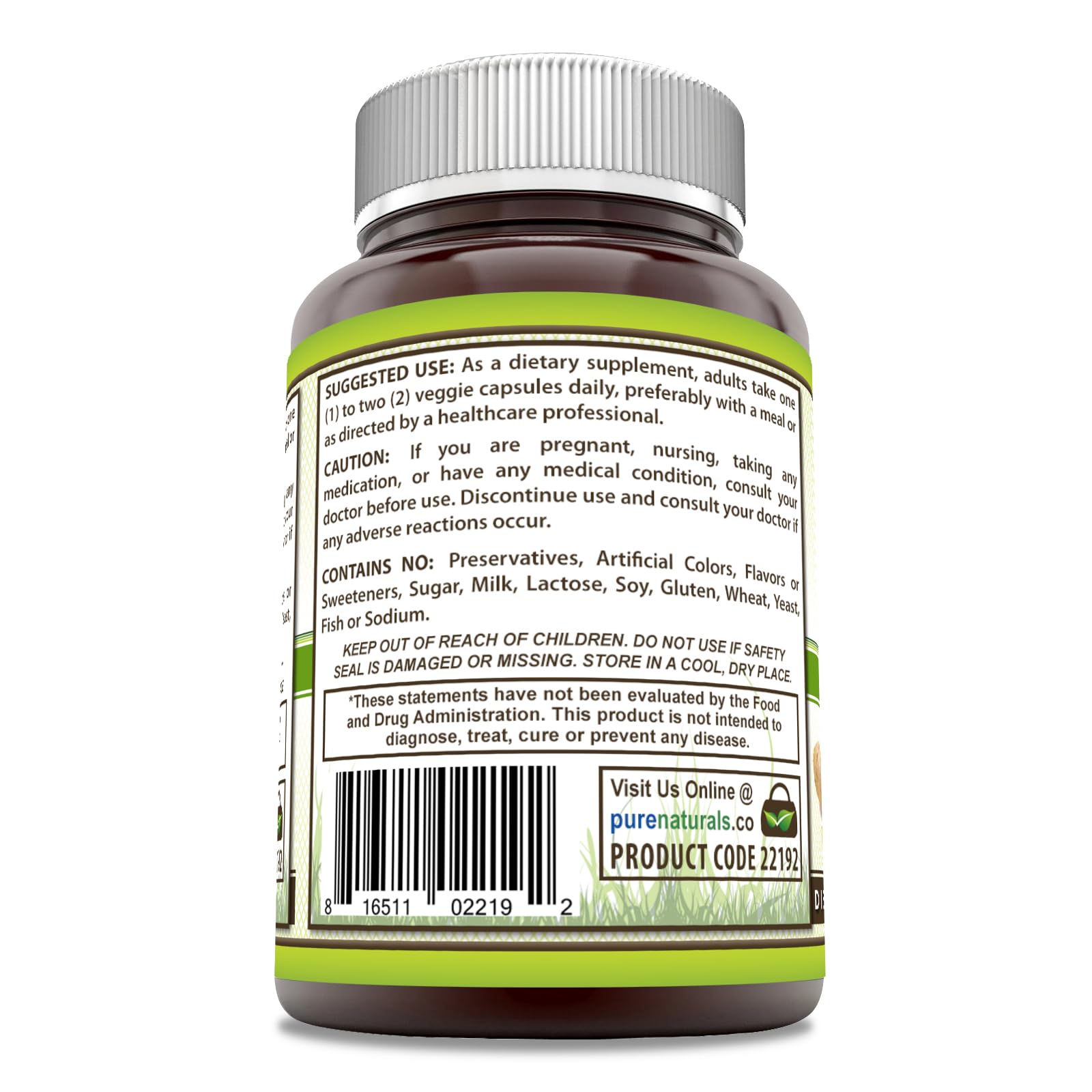 Pure Naturals Ginger Root Supplement 550mg capsules with dosage information
