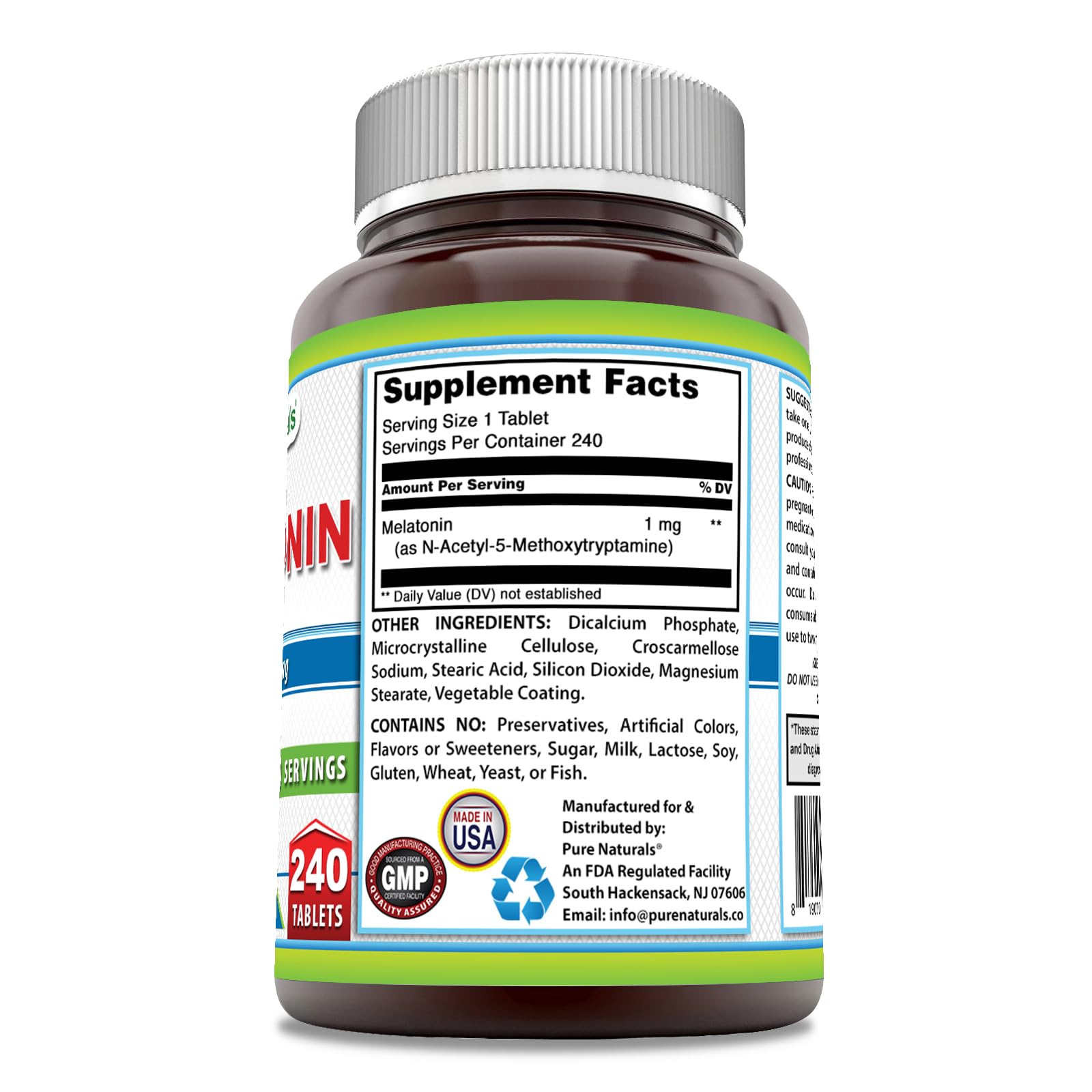 Pure Naturals Melatonin Supplement 1 Mg tablet close-up
