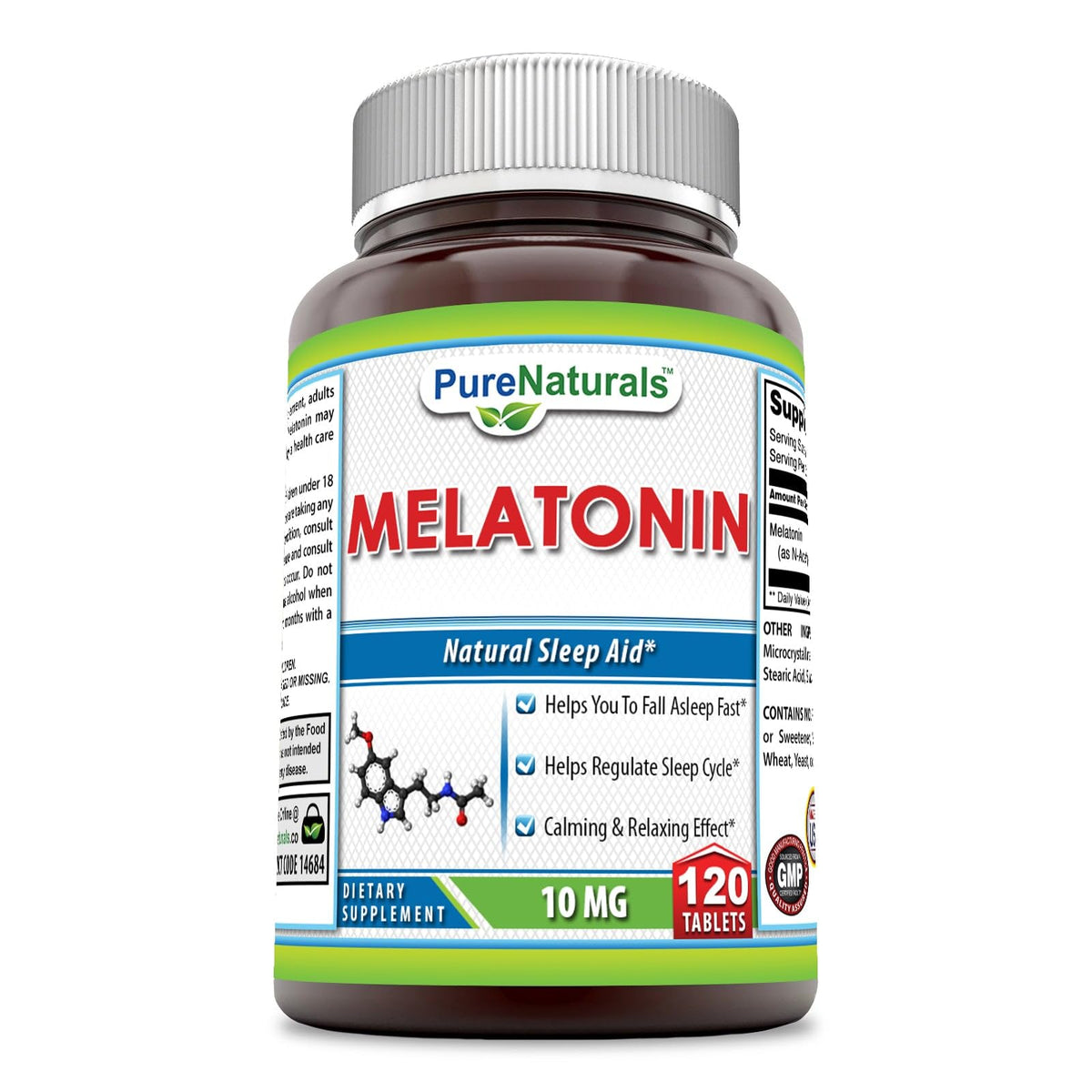 Pure Naturals Melatonin Supplement 10mg 120 Tablets front view