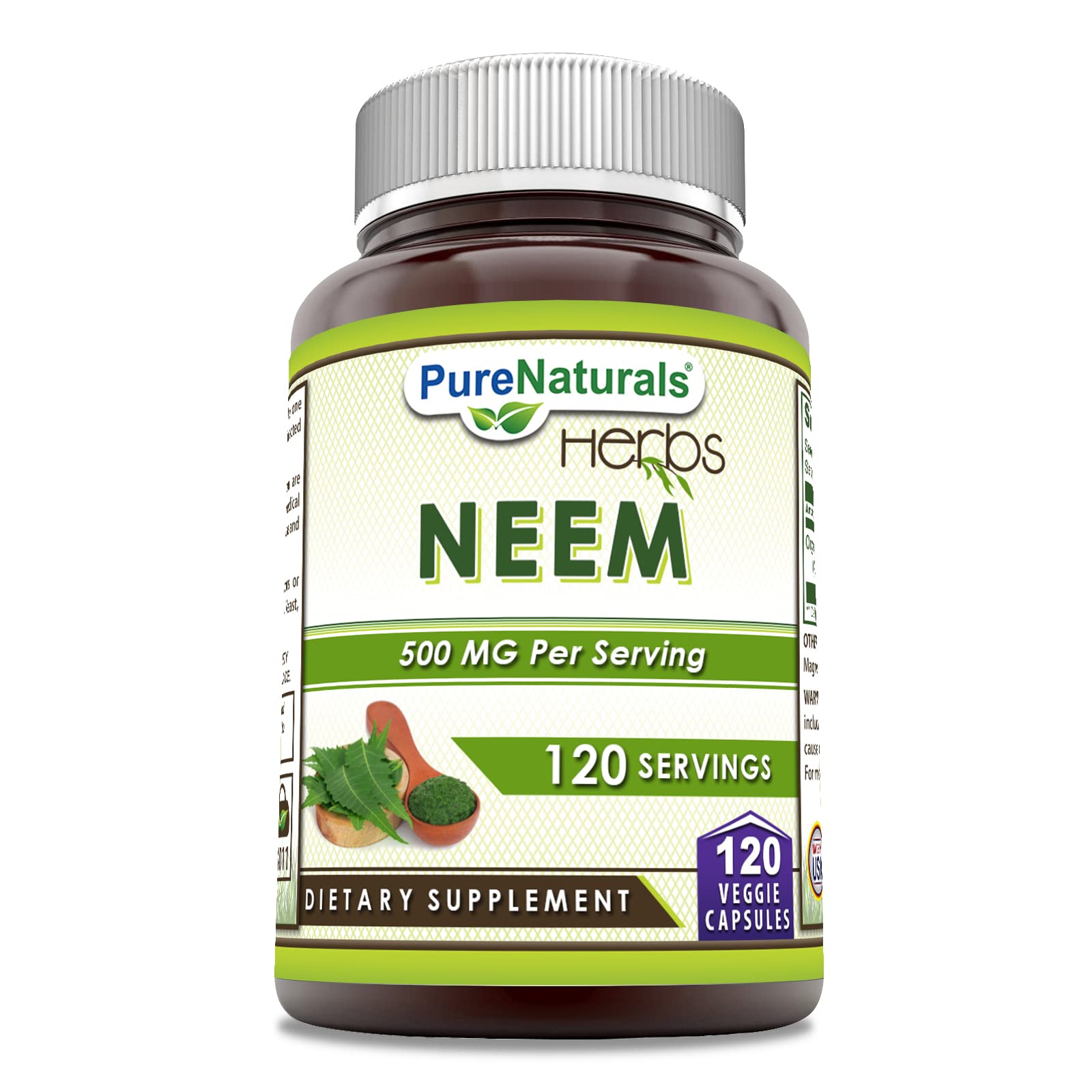 Pure Naturals Neem Supplement 500mg 120 Veggie Capsules front view