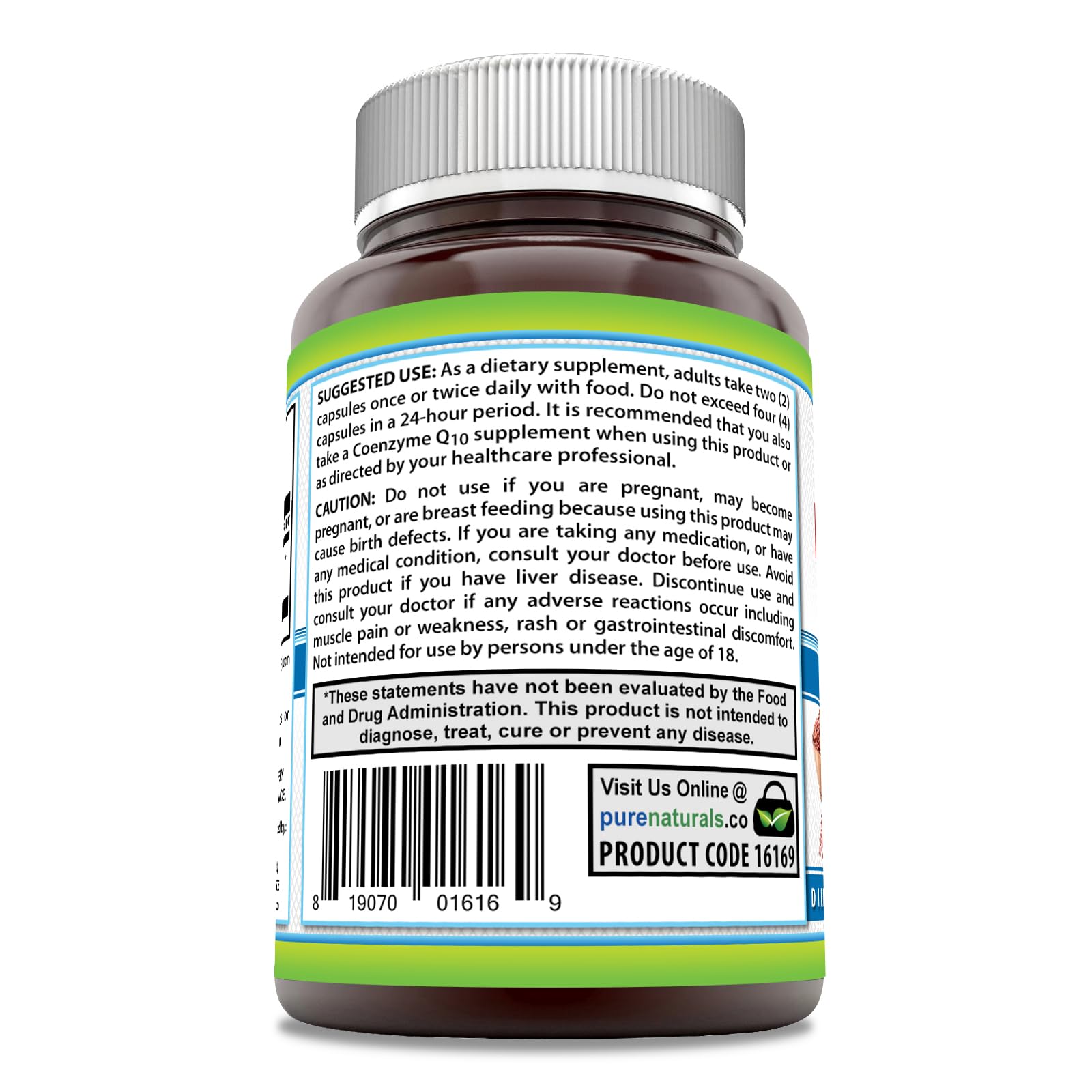 Pure Naturals Red Yeast Rice 1200 mg supplement bottle side view