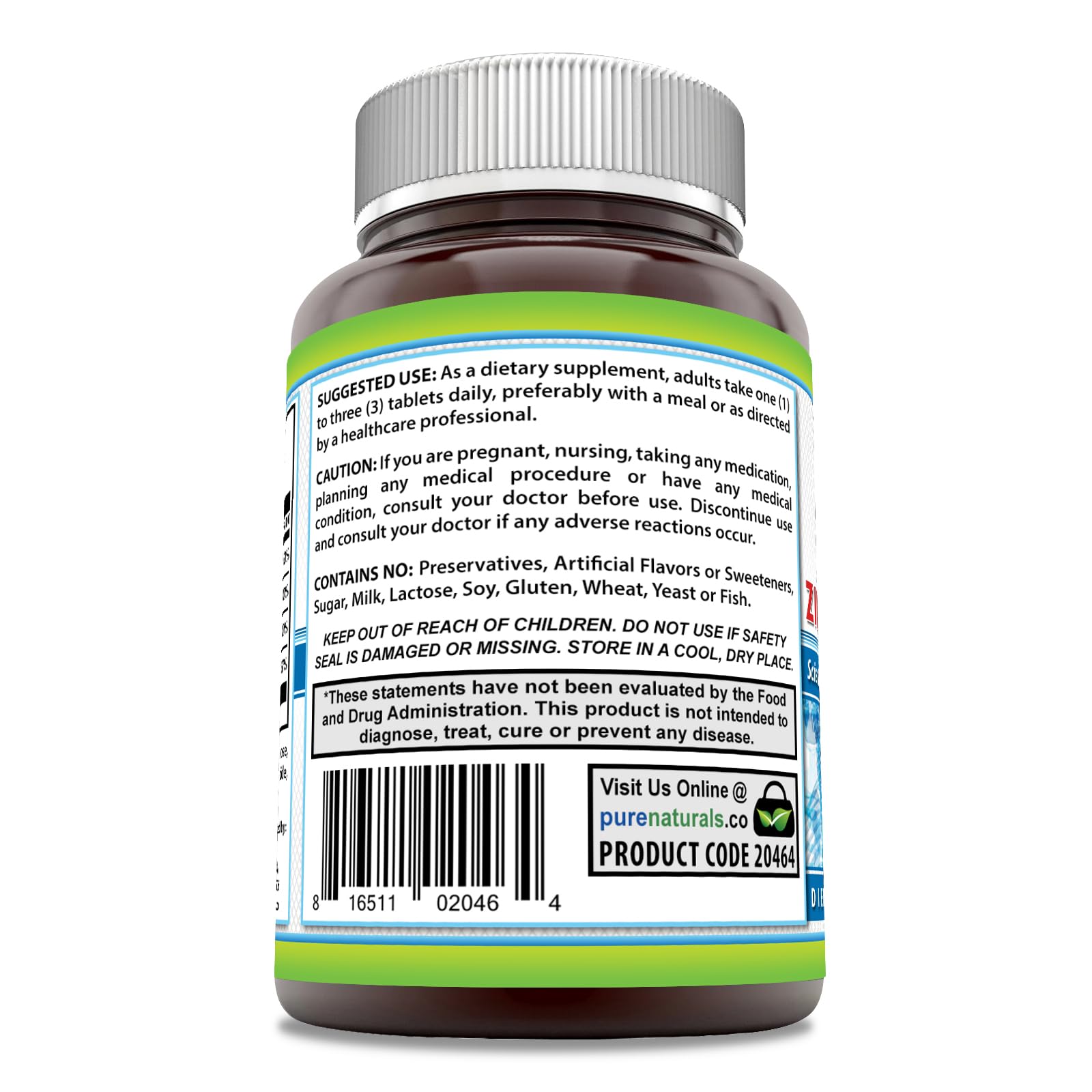 Pure Naturals supplement packaging side view