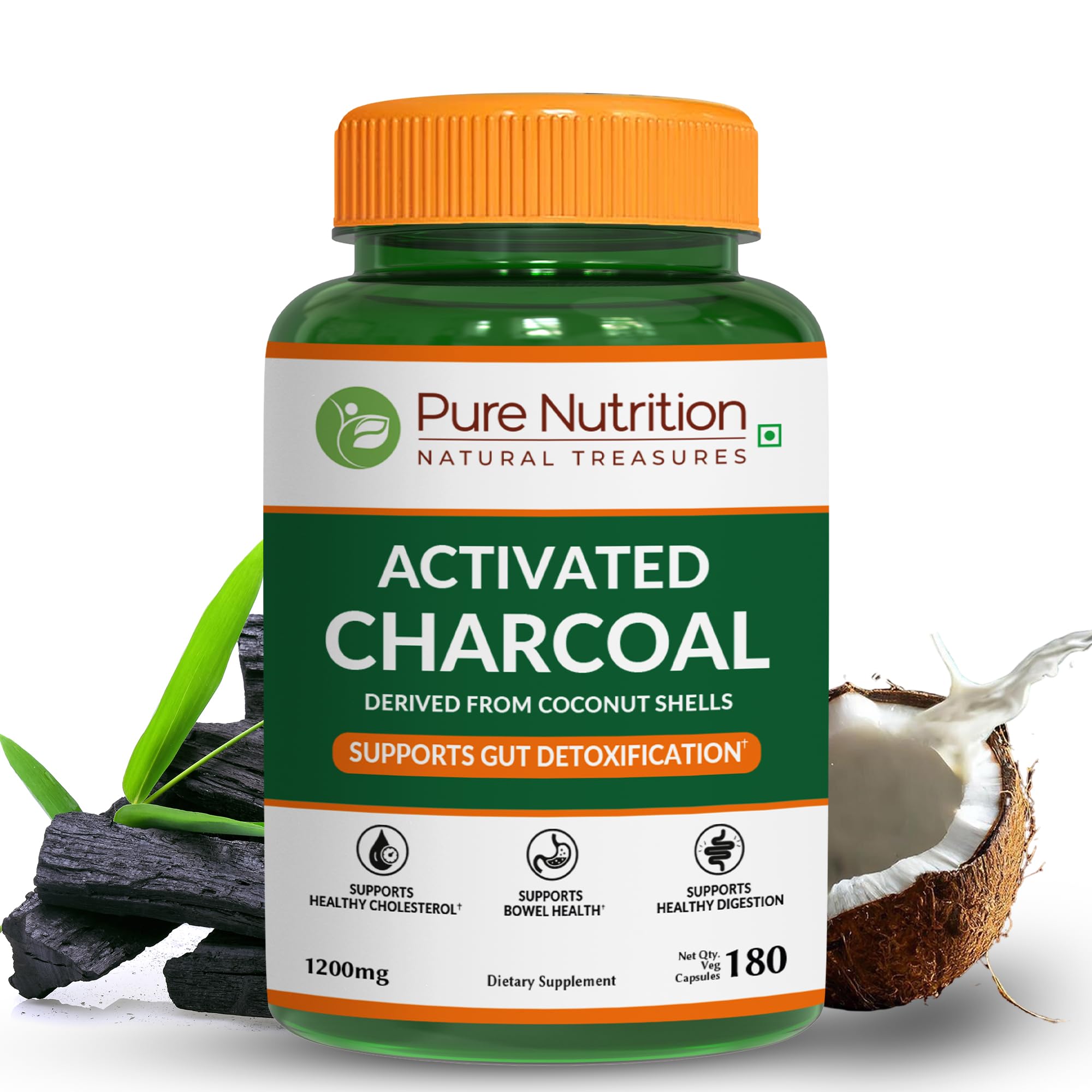 PURE NUTRITION Activated Charcoal 180 Capsules front view