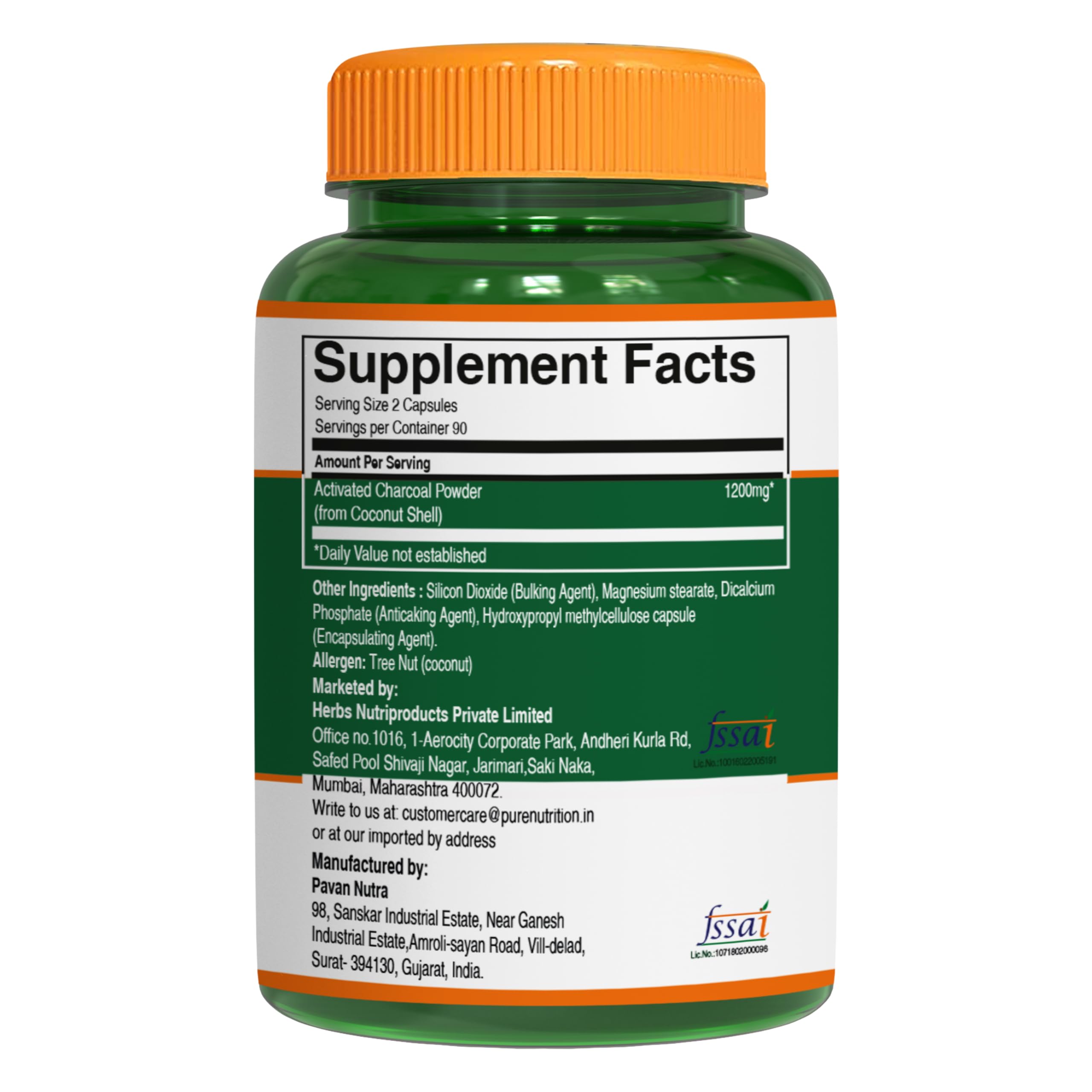 PURE NUTRITION Activated Charcoal capsules in hand