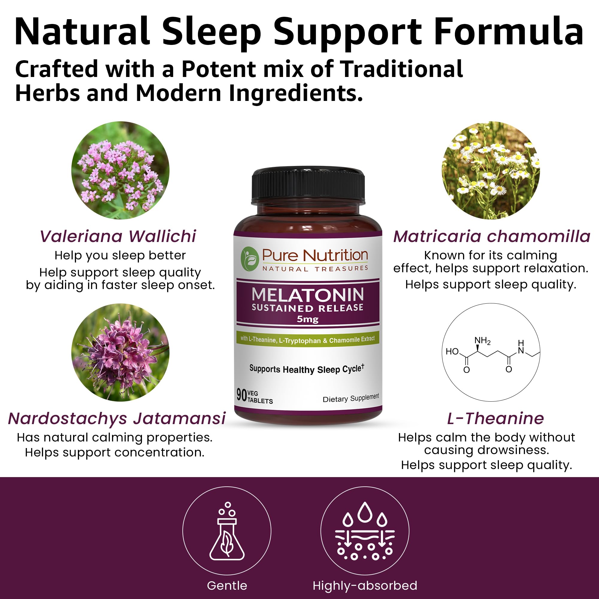 PURE NUTRITION Melatonin 5mg tablet on a wooden surface