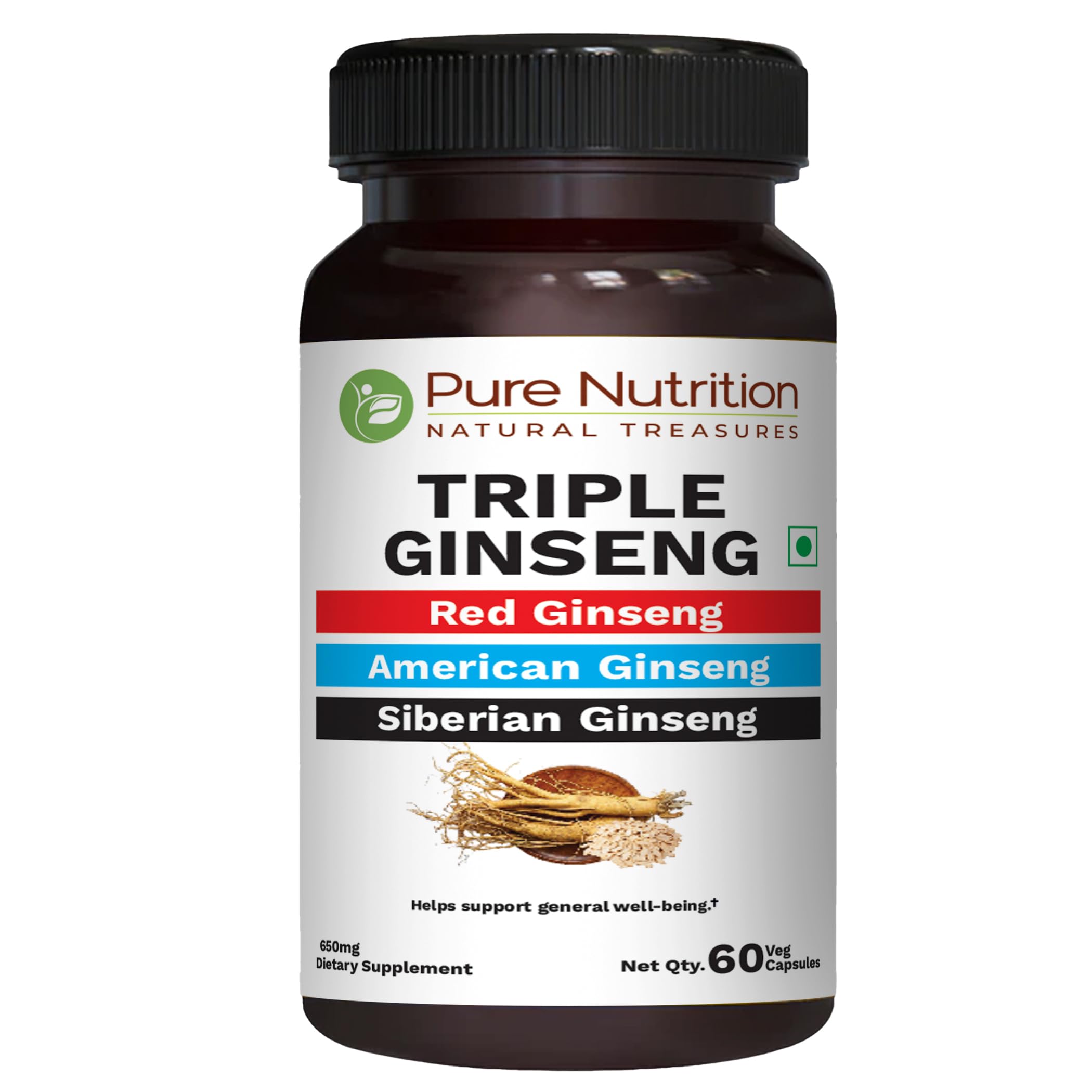 PURE NUTRITION NATURAL TREASURES Ginseng Supplement front view