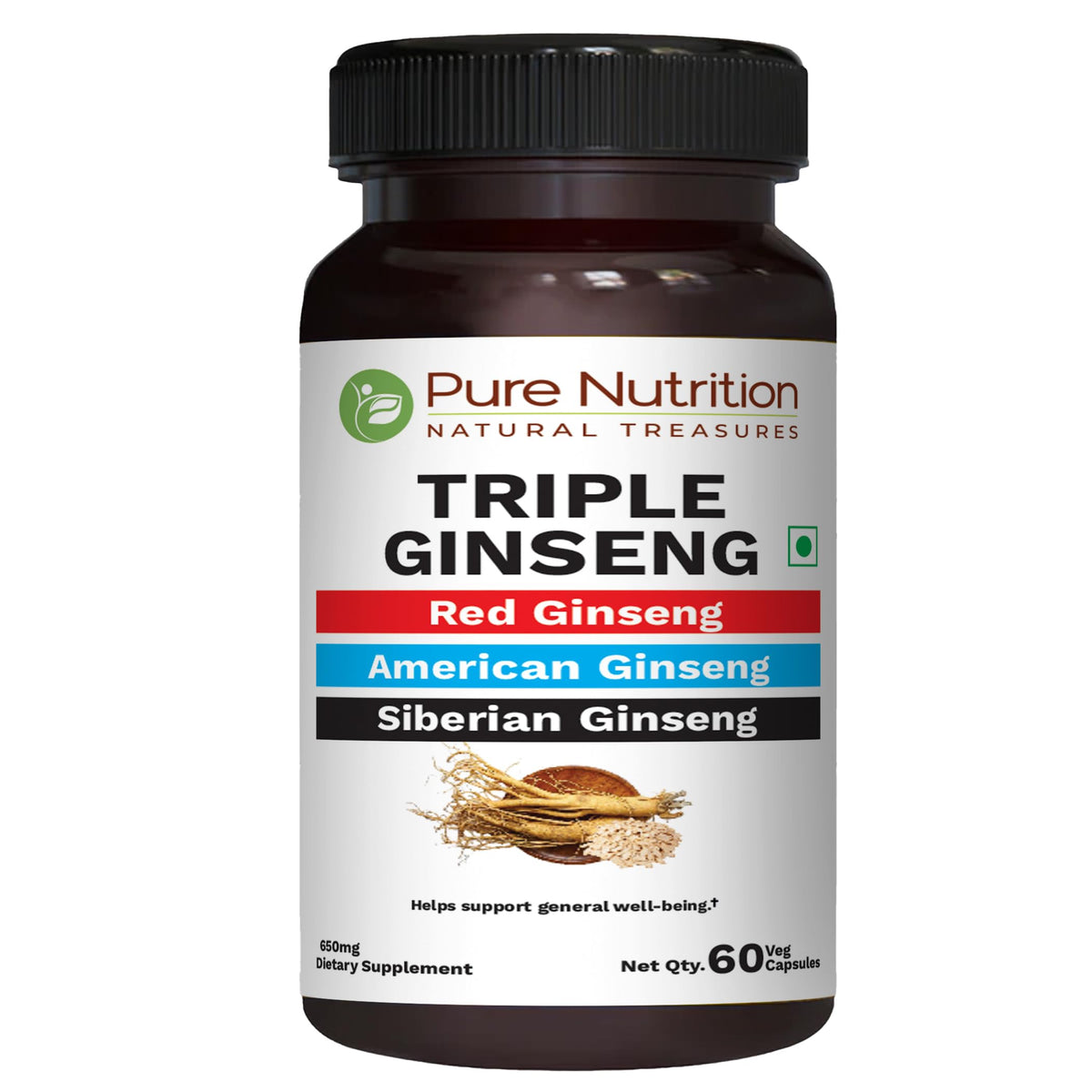 PURE NUTRITION NATURAL TREASURES Ginseng Supplement front view