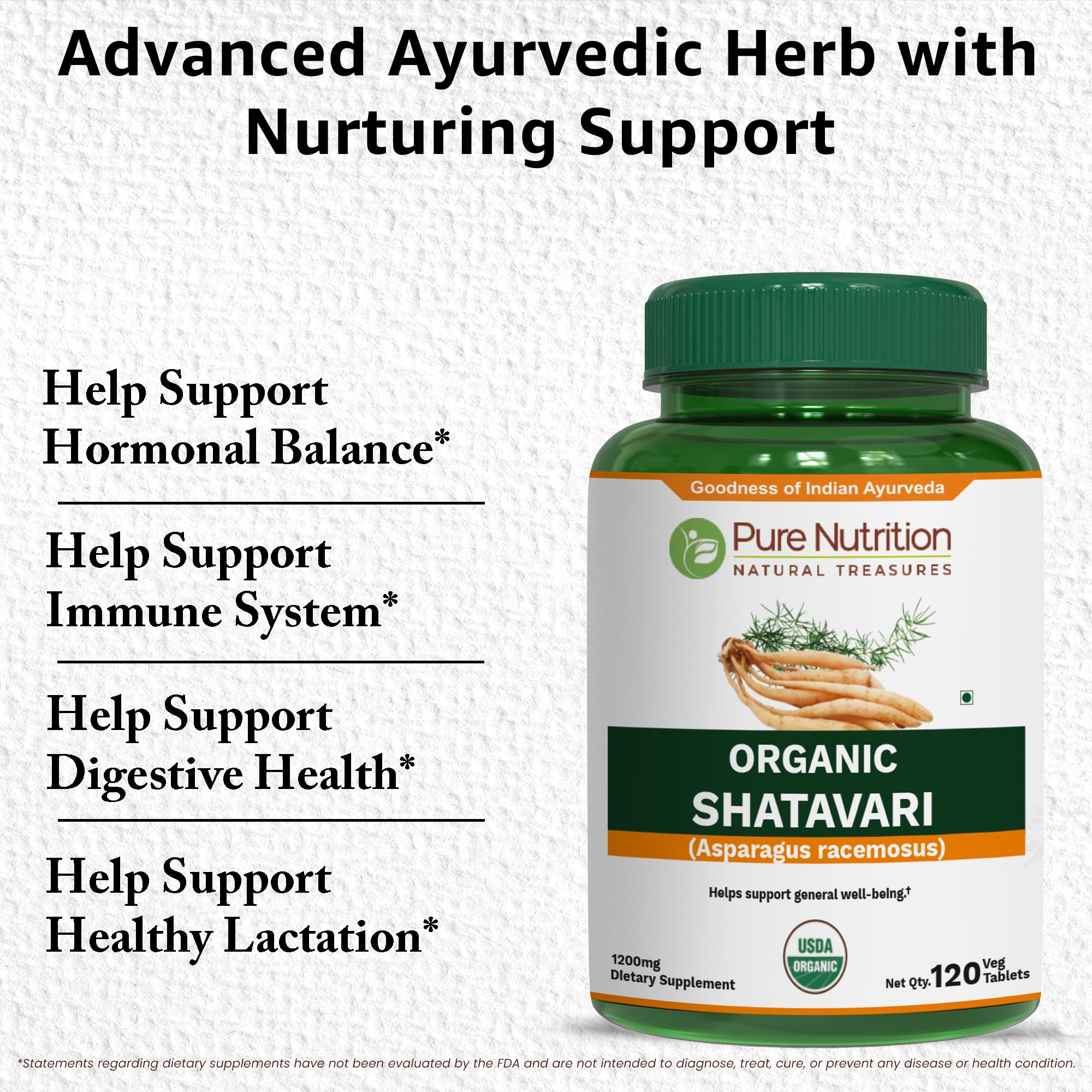 PURE NUTRITION Shatavari Tablets back view with ingredients
