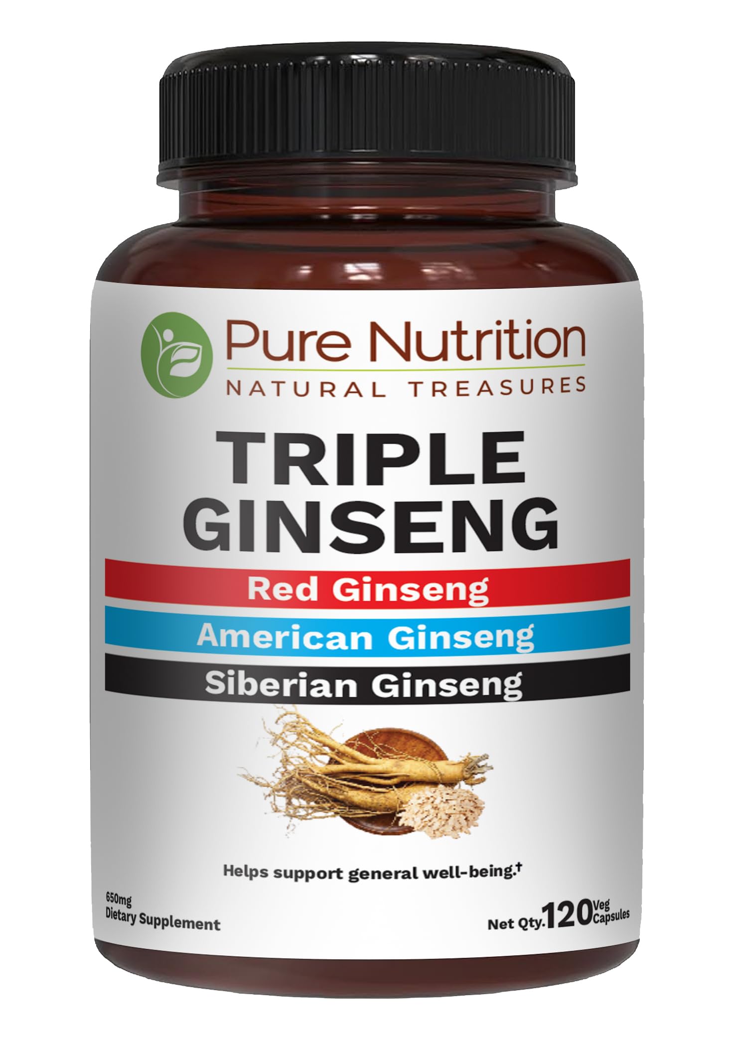 PURE NUTRITION Triple Ginseng 120 Capsules front view
