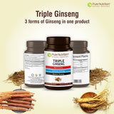 PURE NUTRITION Triple Ginseng 120 Capsules on a wooden table