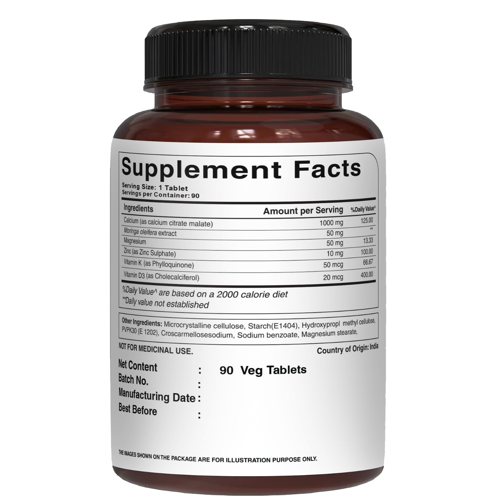 PURE NUTRITION Ultra Calcium Citrate 1250 mg nutritional information