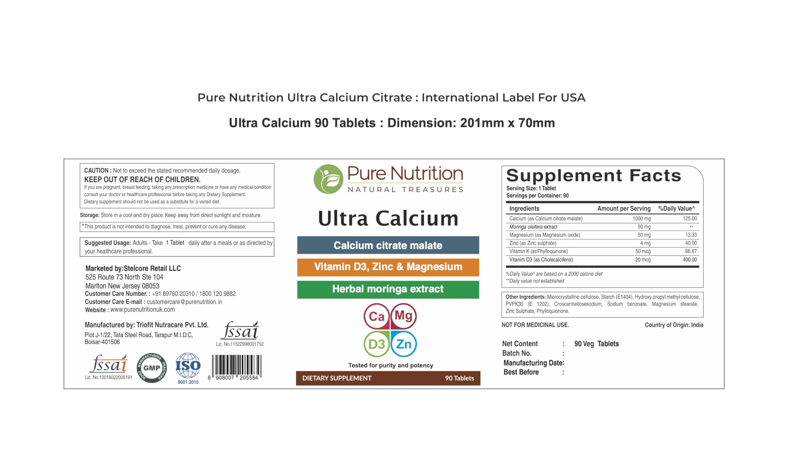 PURE NUTRITION Ultra Calcium Citrate 1250 mg on a wooden table