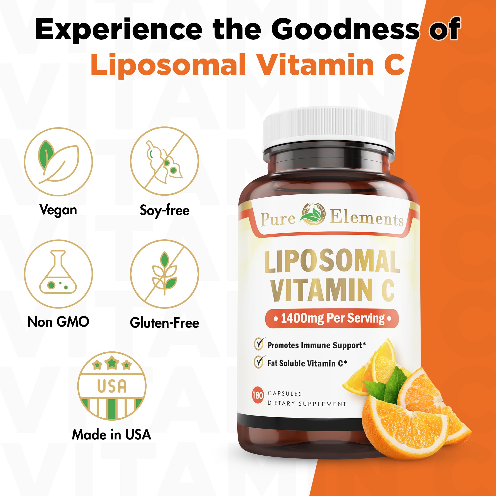 Pure Organic Elements Liposomal Vitamin C 1400mg supplement capsule close-up