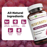 Pure Organic Elements Resveratrol 1450mg Extra Strength 180 Capsules bottle with label