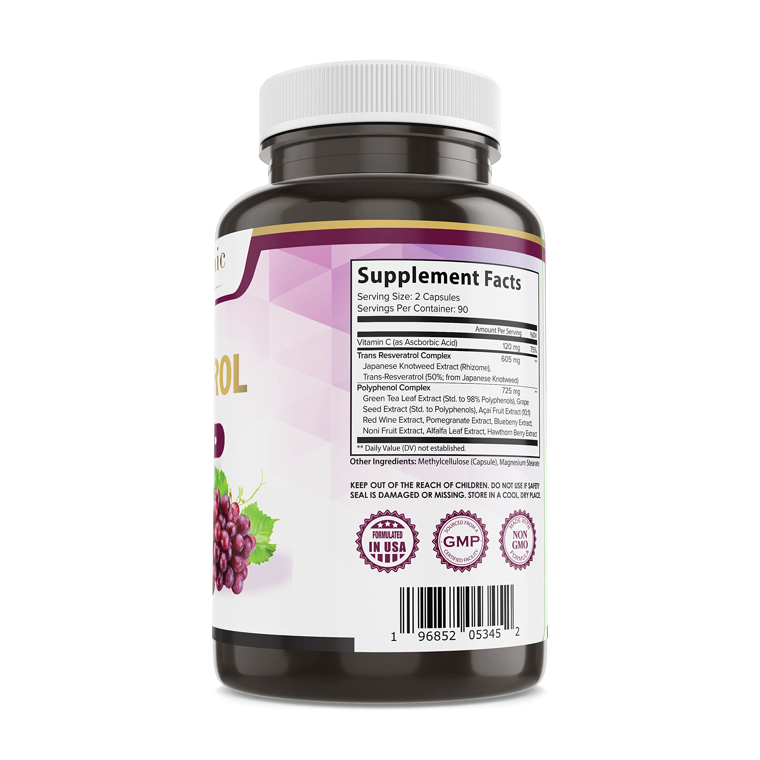 Pure Organic Elements Resveratrol 1450mg Extra Strength capsules in a hand