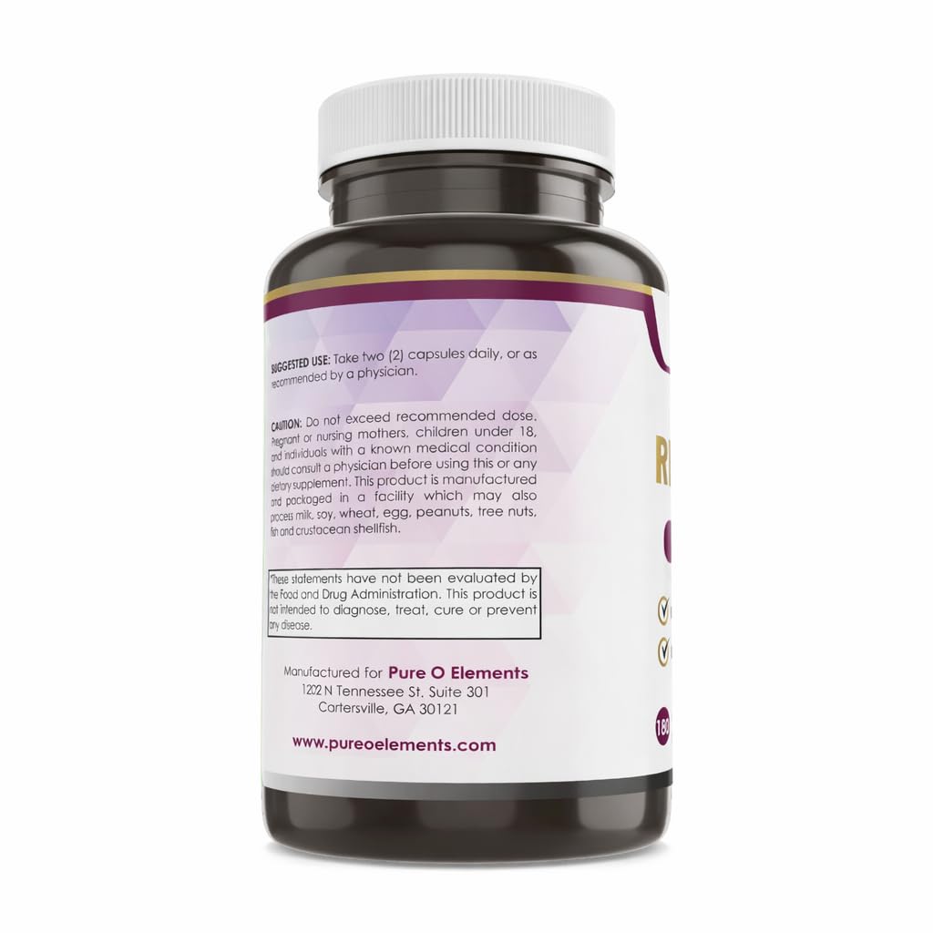 Pure Organic Elements Resveratrol 1450mg Extra Strength capsules with a glass of water