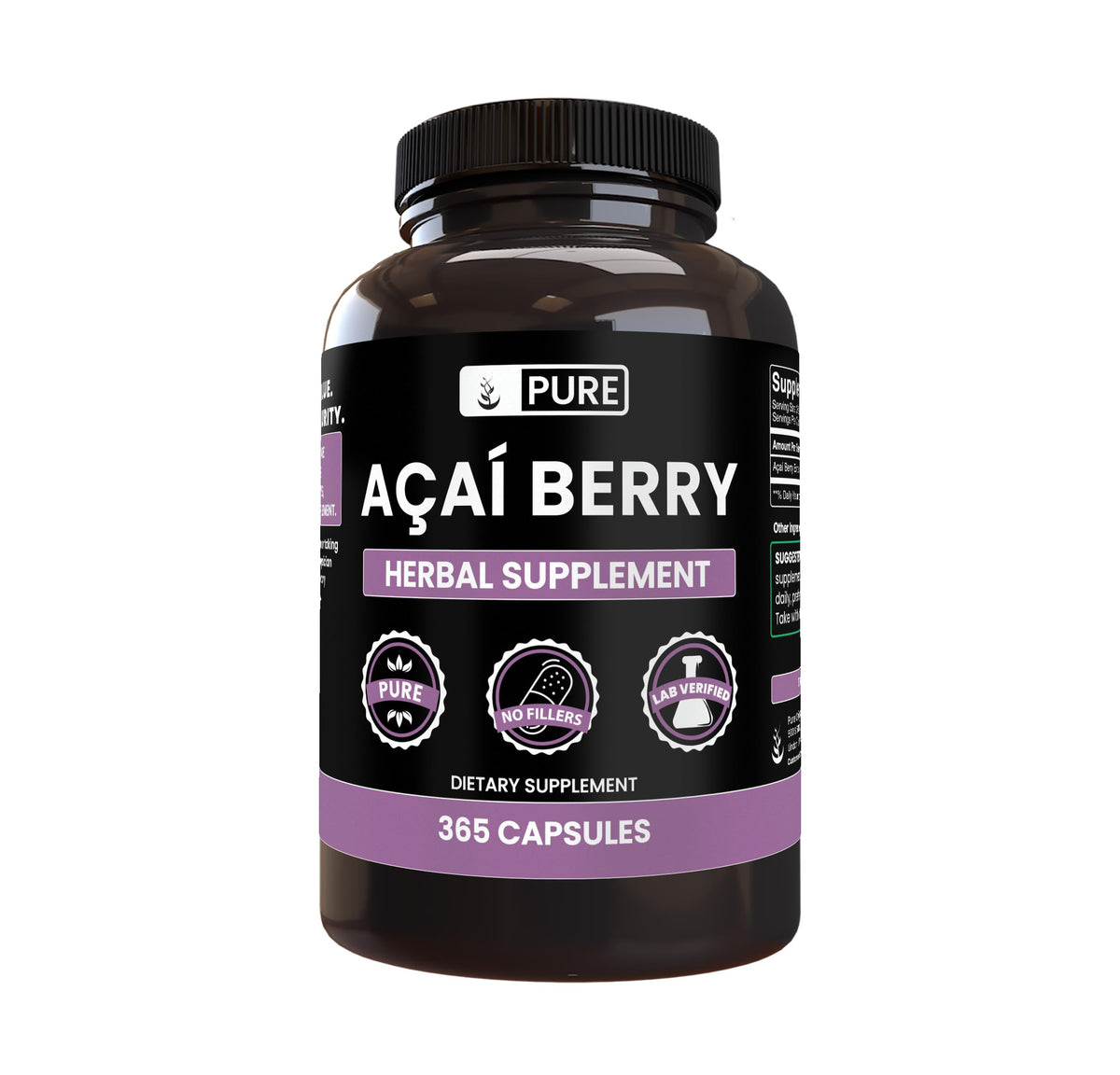 PURE ORIGINAL INGREDIENTS Acai Berry Capsules bottle front view