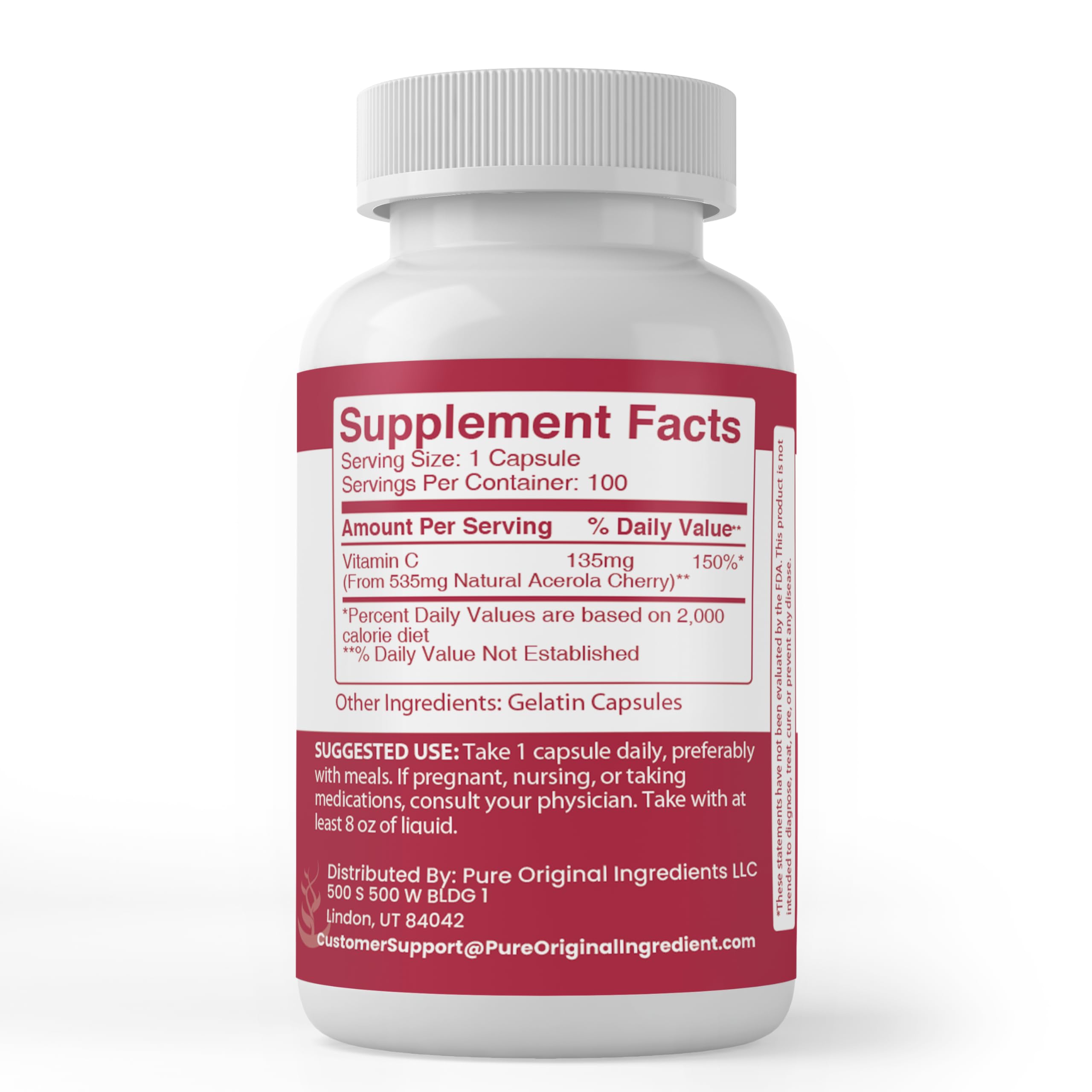 PURE ORIGINAL INGREDIENTS Acerola Cherry Capsules bottle side view