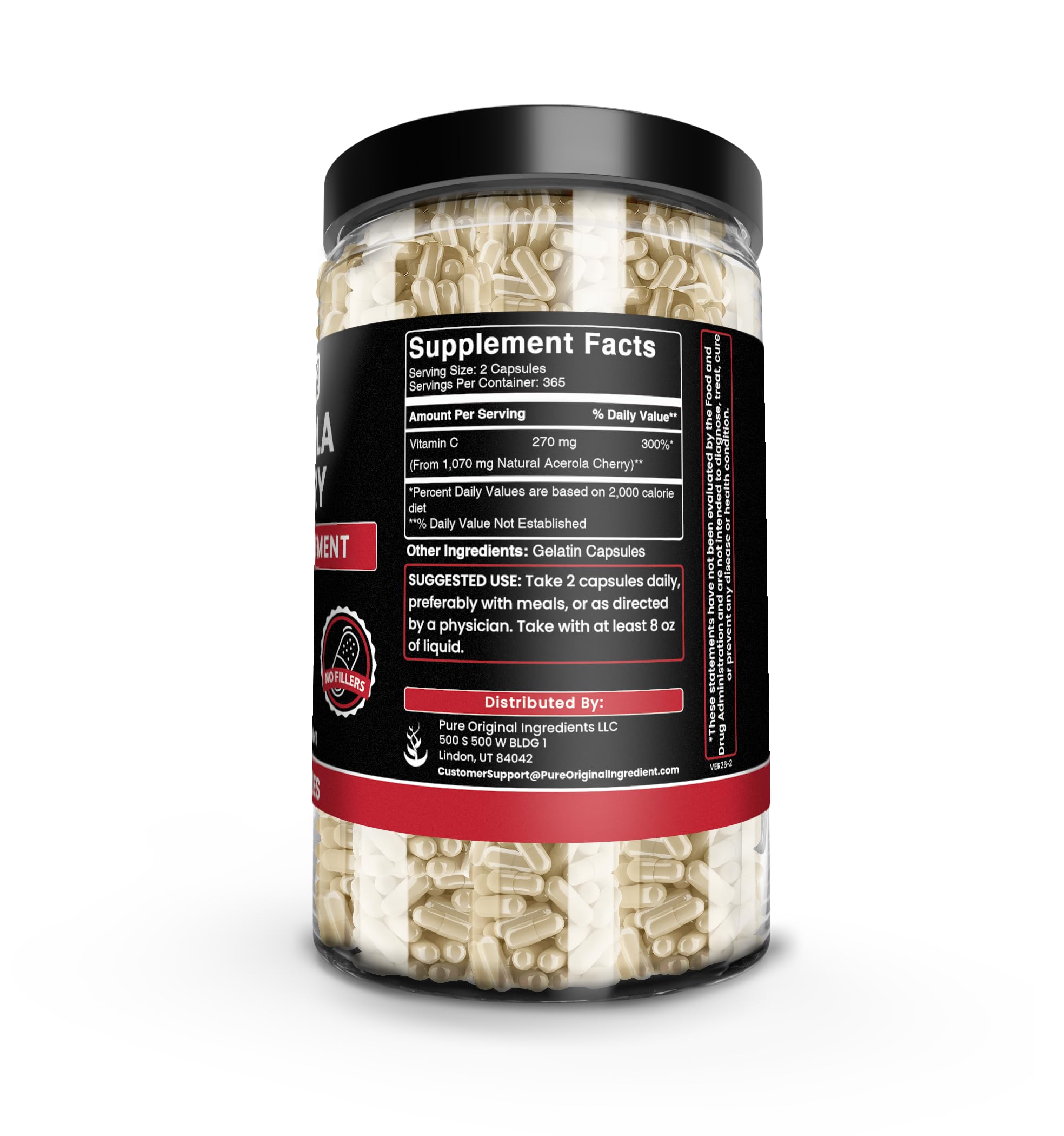 PURE ORIGINAL INGREDIENTS Acerola Cherry Capsules side view
