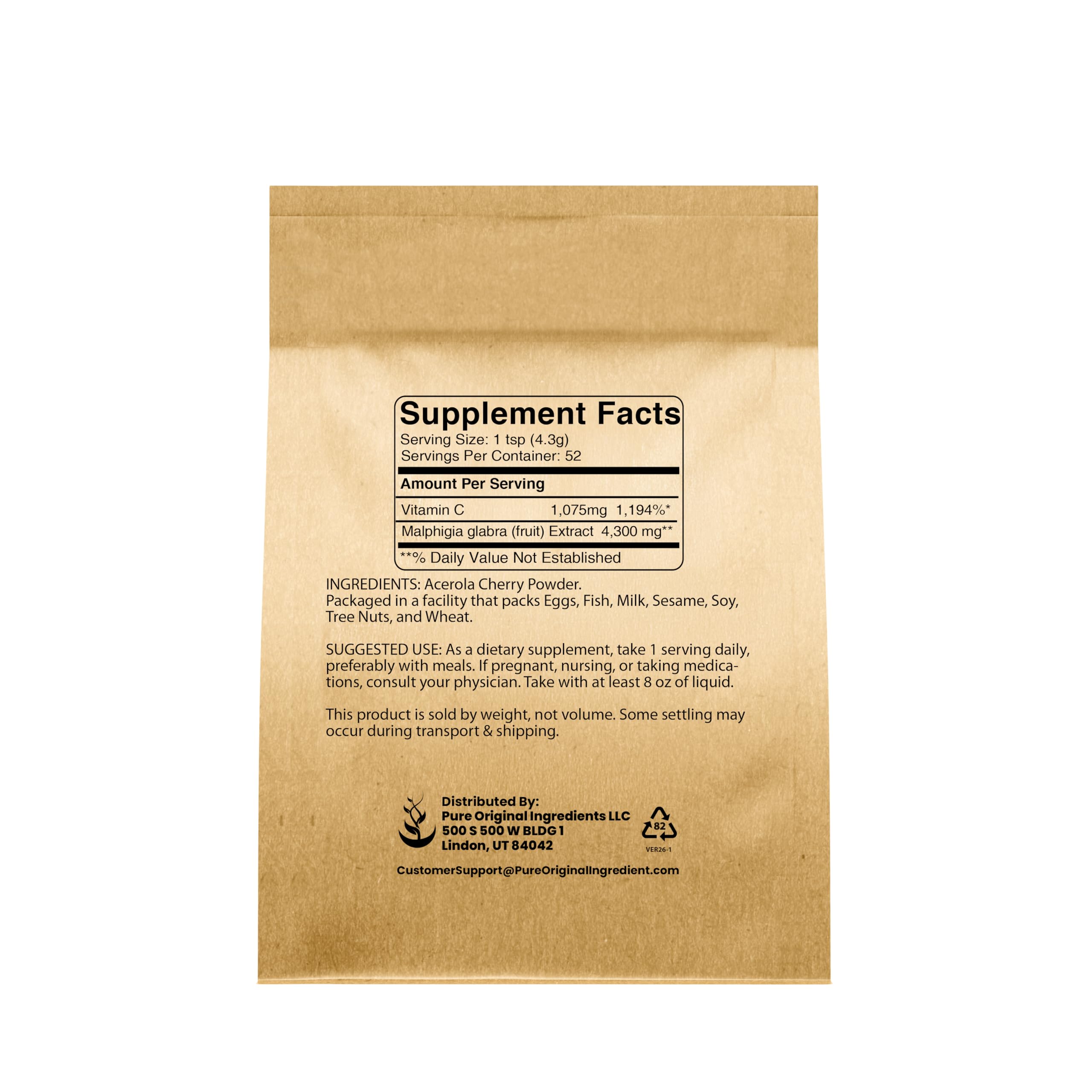 PURE ORIGINAL INGREDIENTS Acerola Cherry Powder packaging
