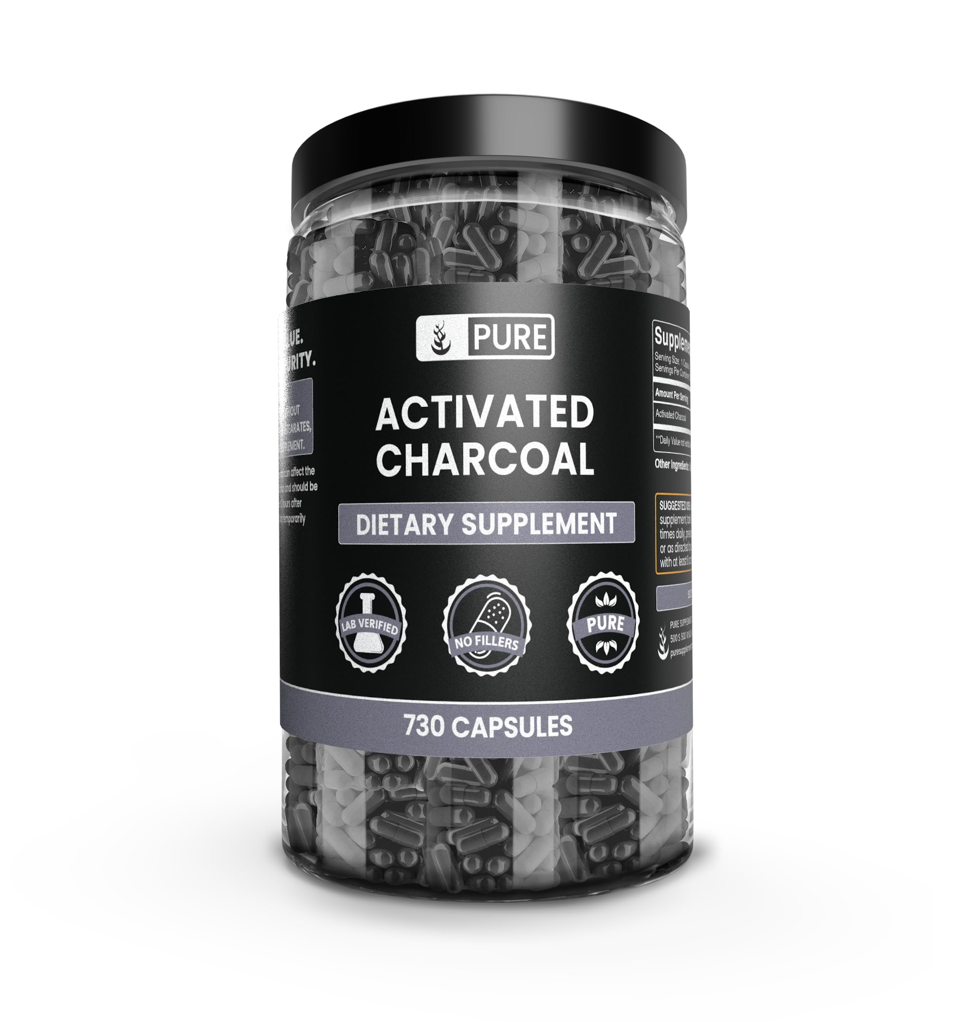 PURE ORIGINAL INGREDIENTS Activated Charcoal Capsules front view