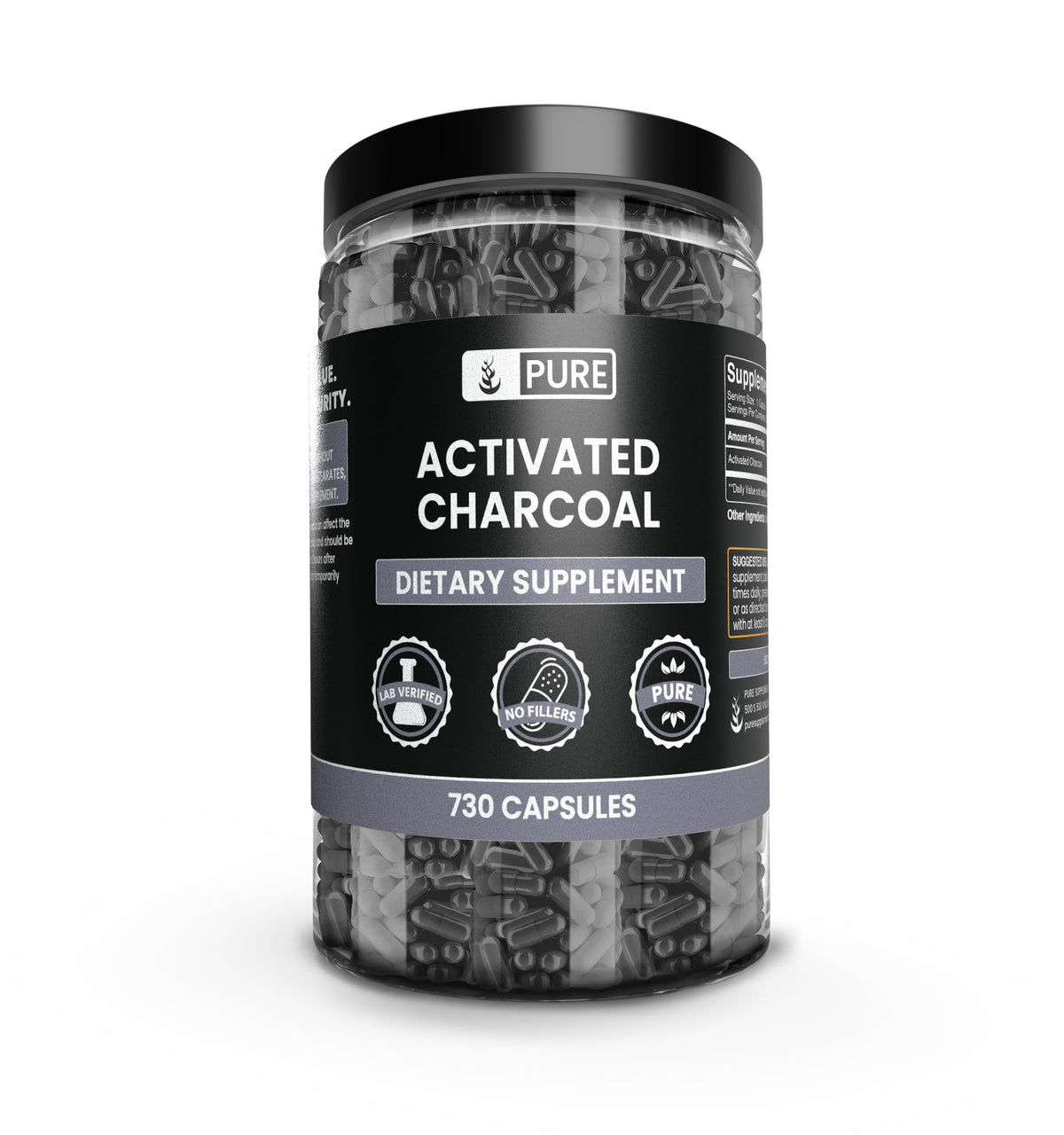 PURE ORIGINAL INGREDIENTS Activated Charcoal Capsules front view