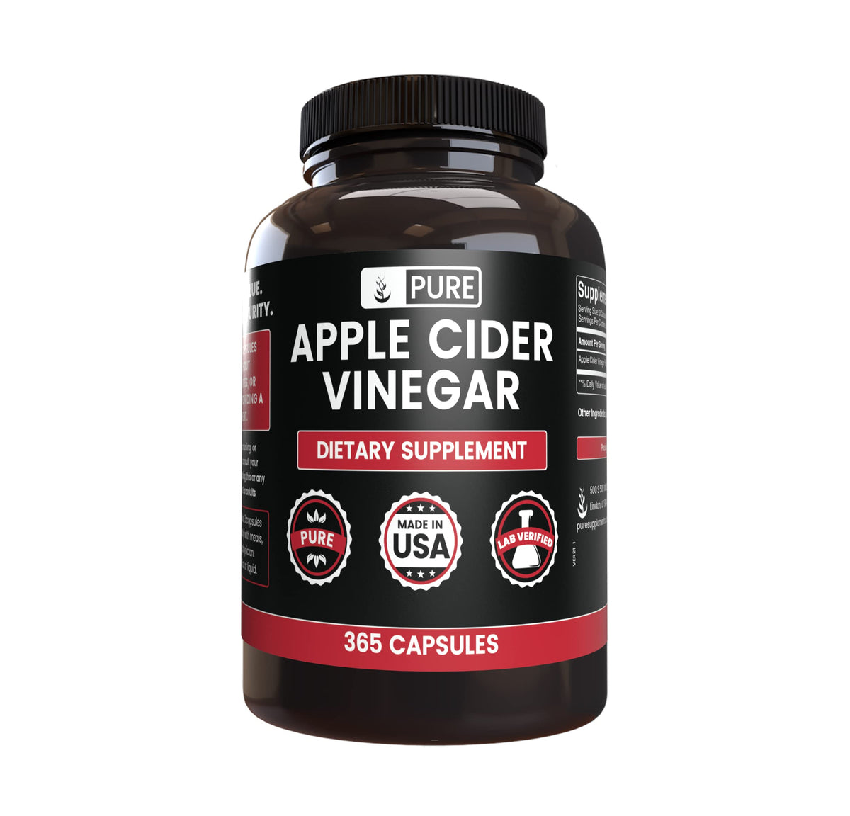 PURE ORIGINAL INGREDIENTS Apple Cider Vinegar Capsules front view