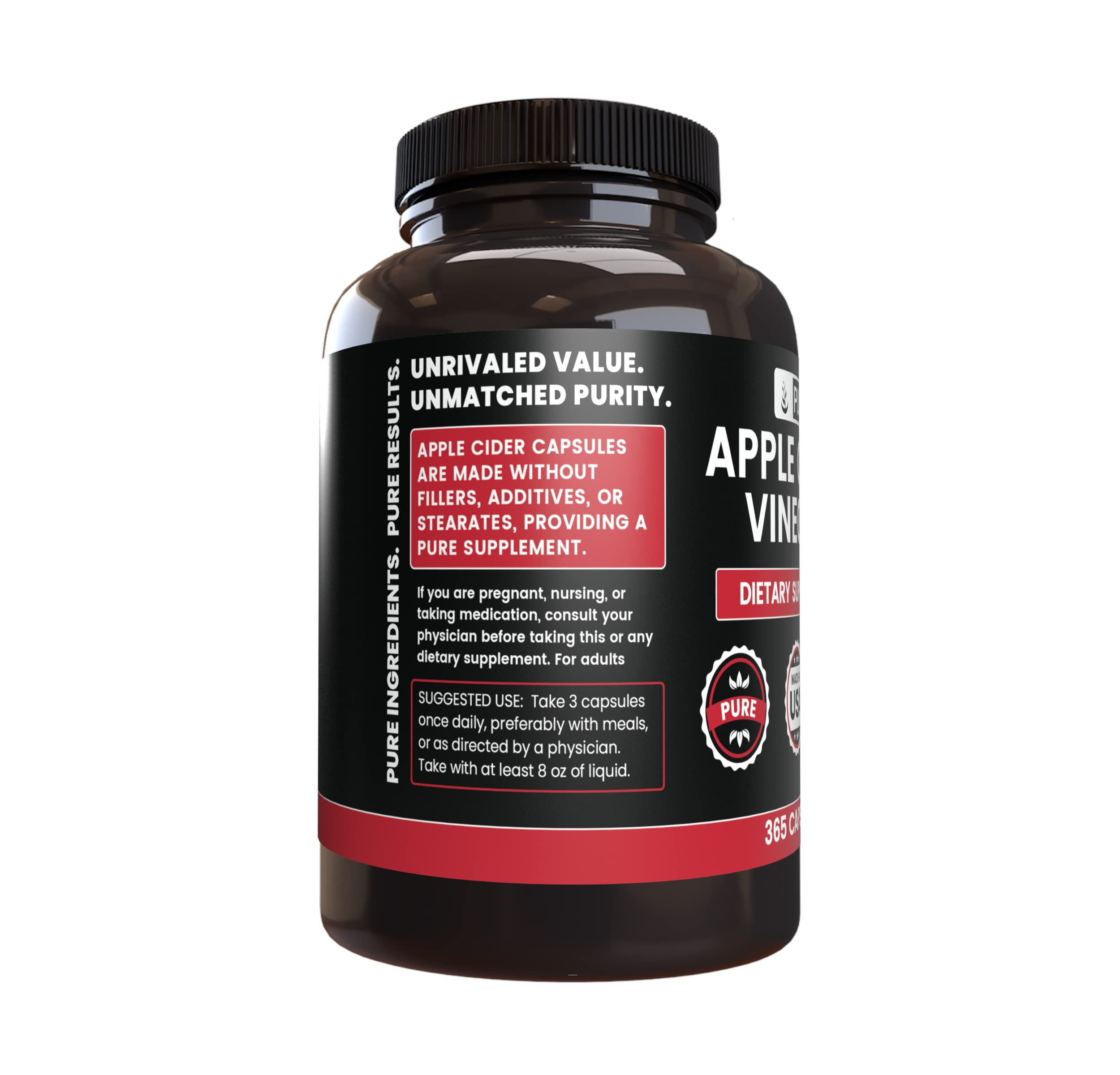 PURE ORIGINAL INGREDIENTS Apple Cider Vinegar Capsules side view
