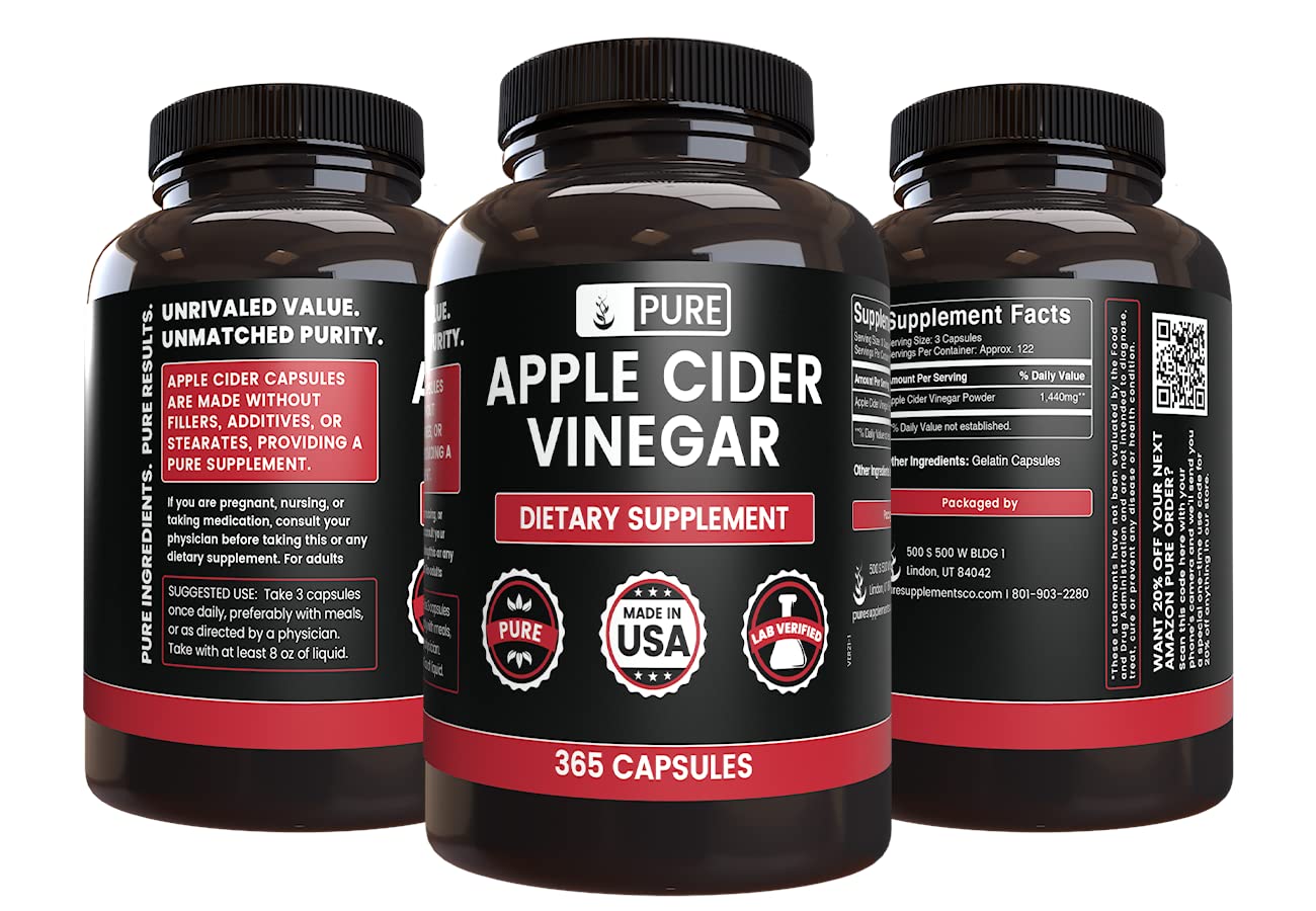 PURE ORIGINAL INGREDIENTS Apple Cider Vinegar Capsules with natural ingredients