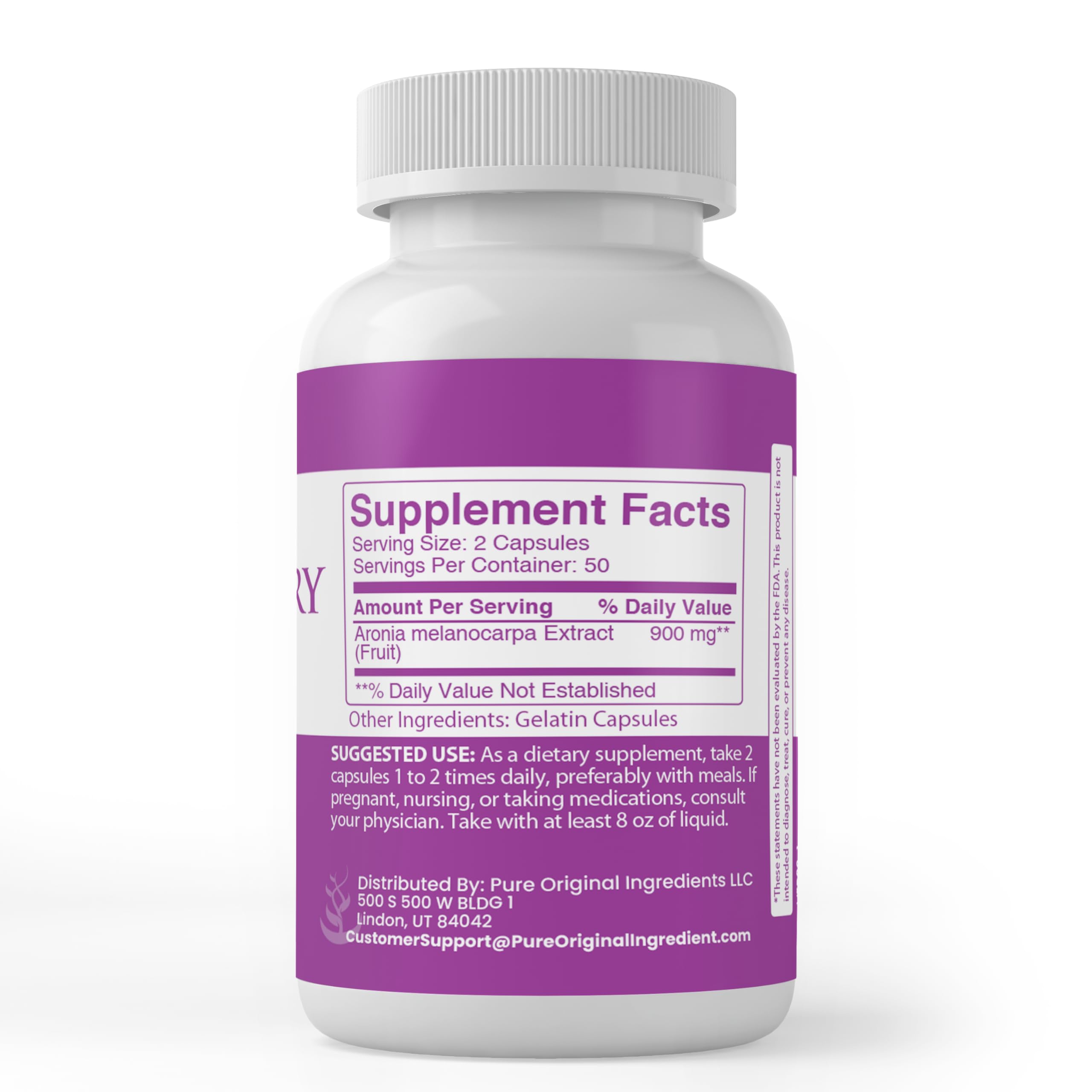 PURE ORIGINAL INGREDIENTS Aronia Berry Extract Capsules side view
