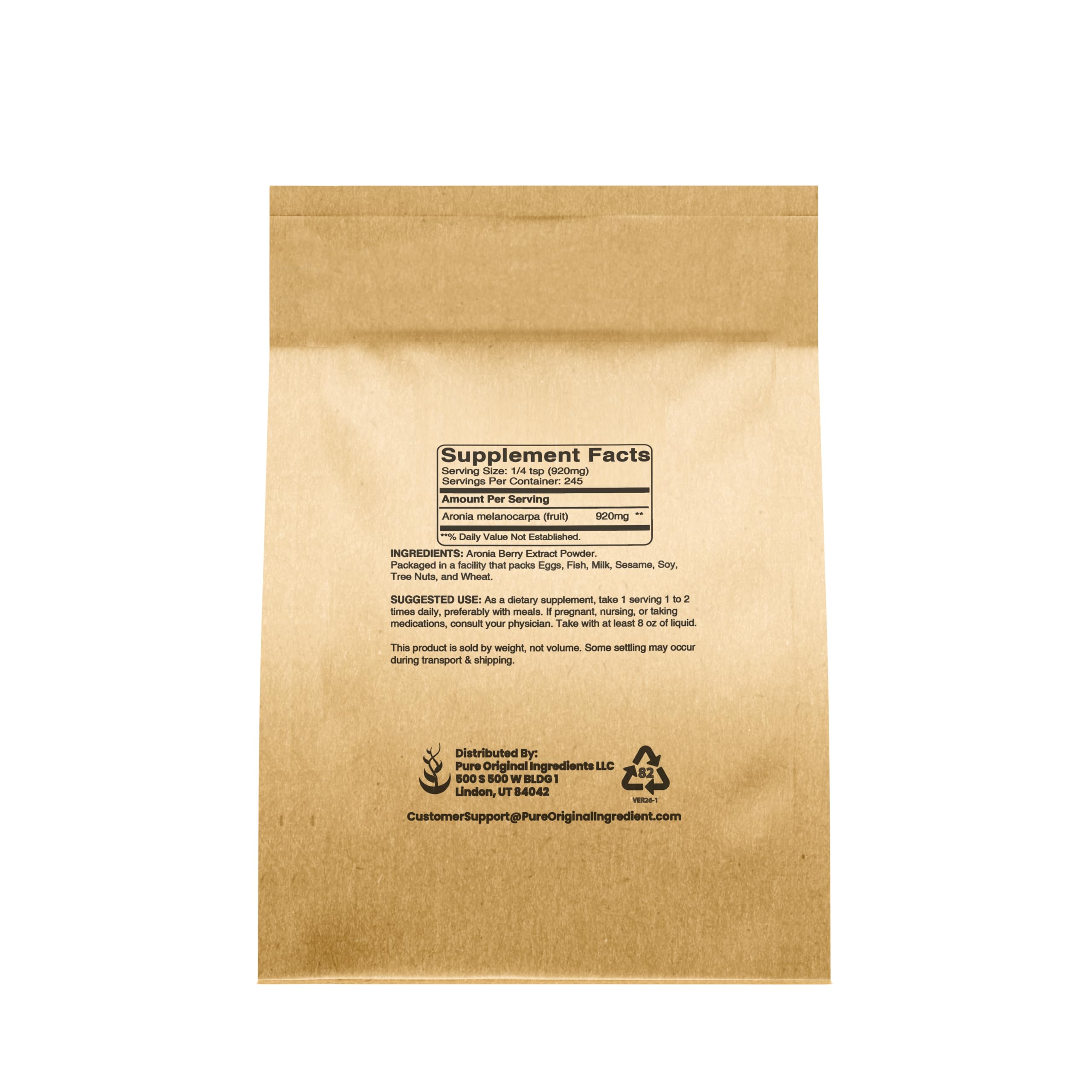 PURE ORIGINAL INGREDIENTS Aronia Berry Powder 244g packaging