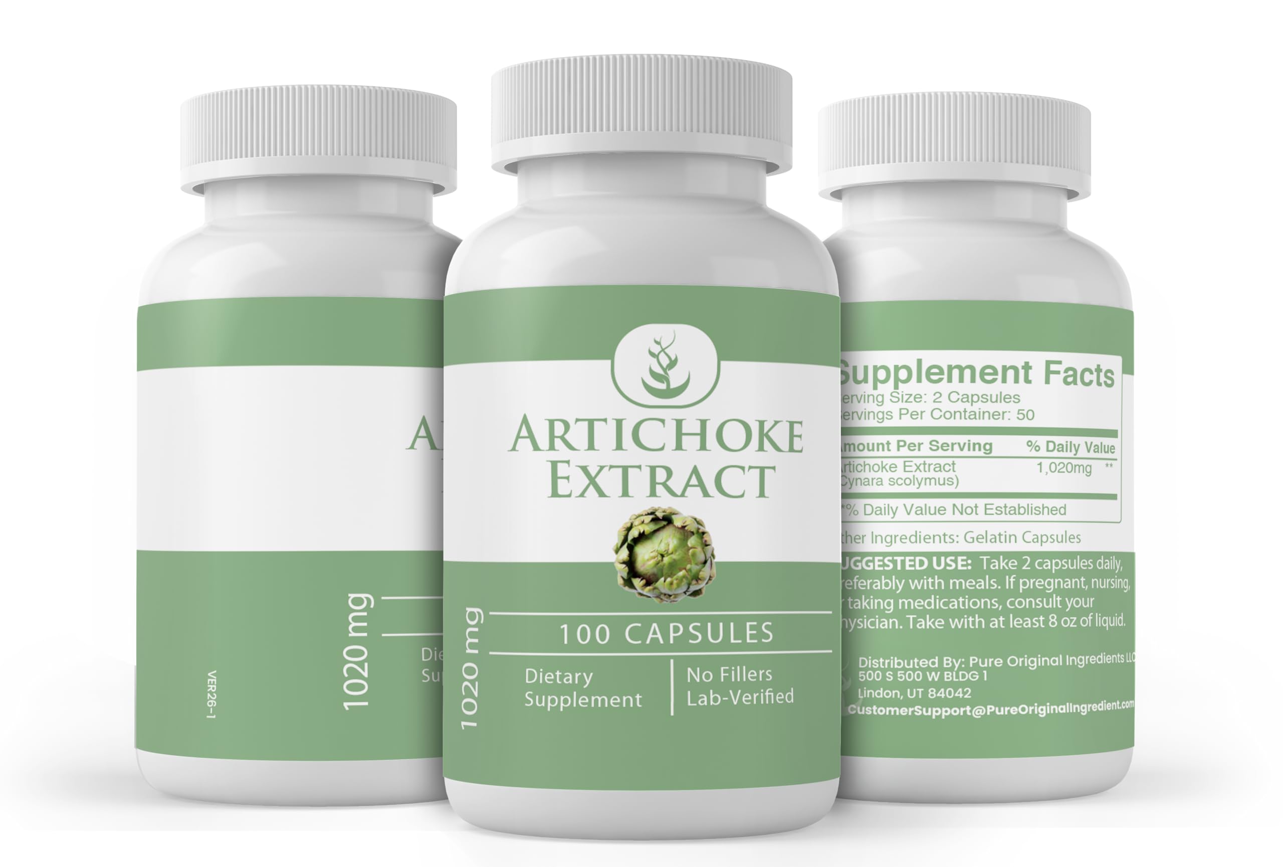 PURE ORIGINAL INGREDIENTS Artichoke Extract Capsules opened bottle