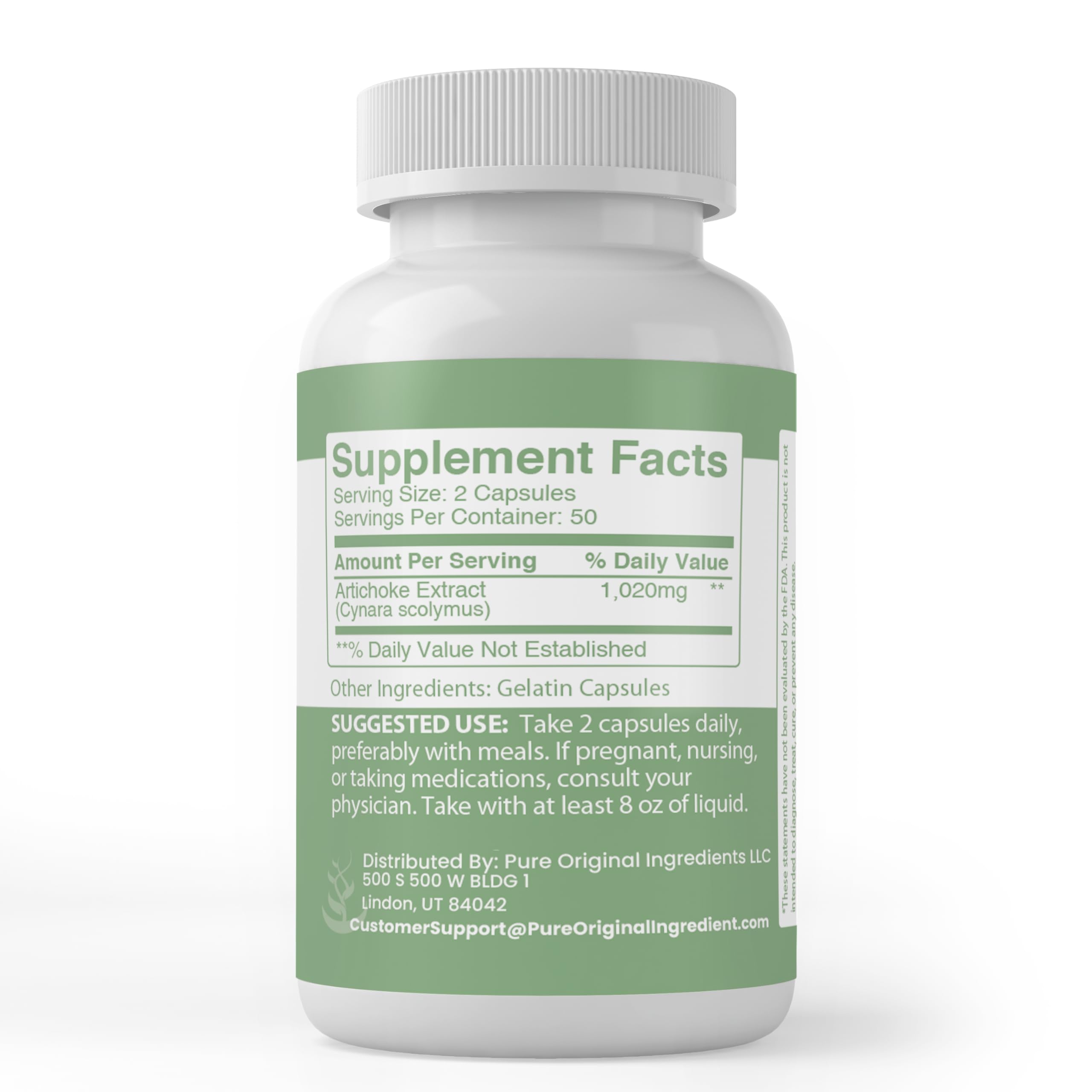 PURE ORIGINAL INGREDIENTS Artichoke Extract Capsules side view