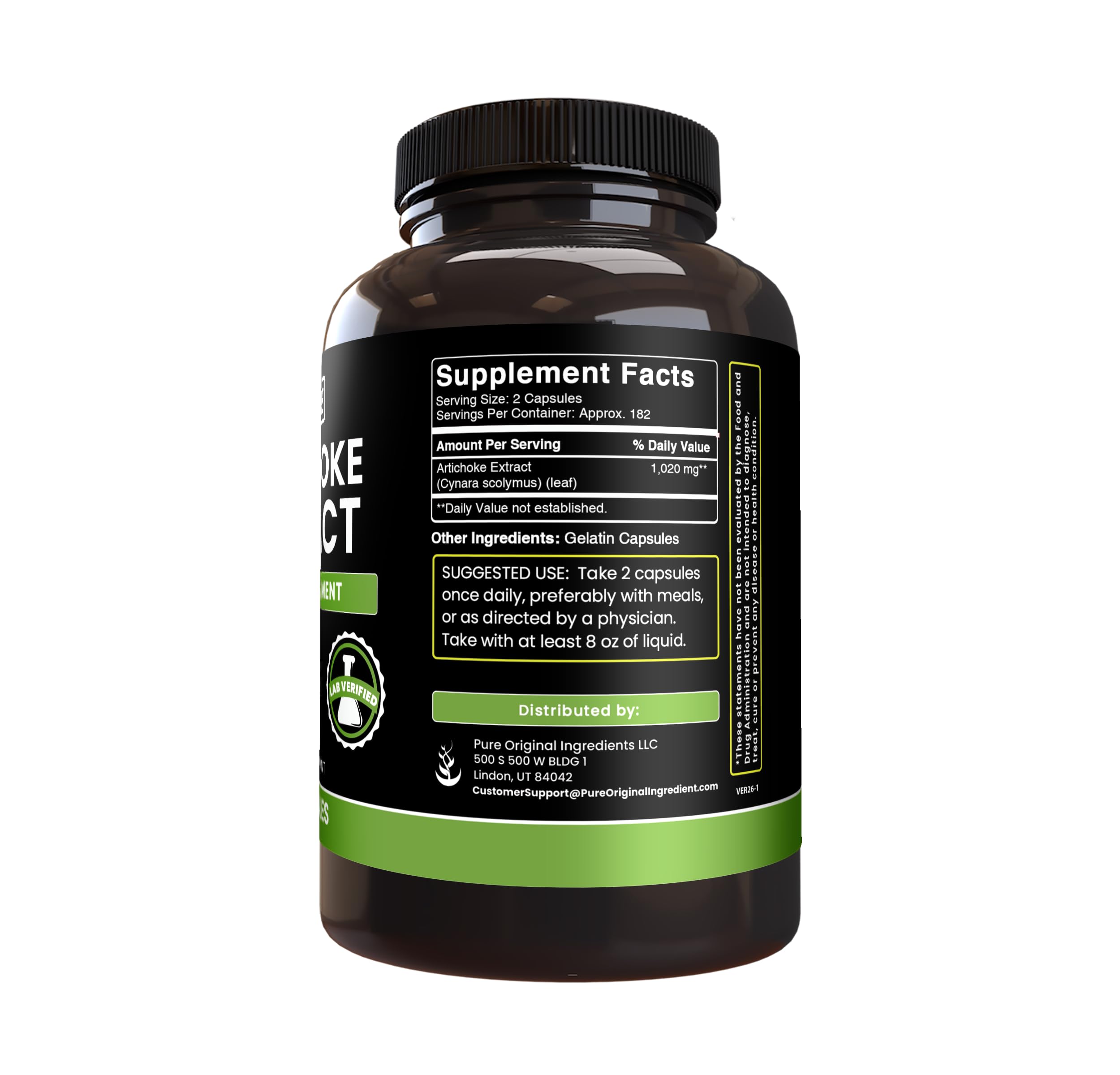PURE ORIGINAL INGREDIENTS Artichoke Extract Capsules side view