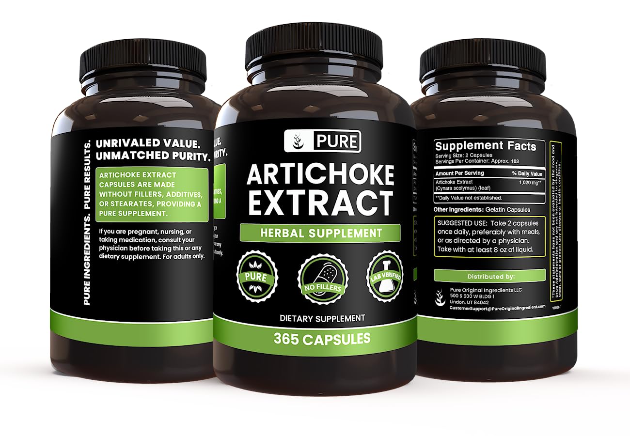 PURE ORIGINAL INGREDIENTS Artichoke Extract Capsules with measuring spoon