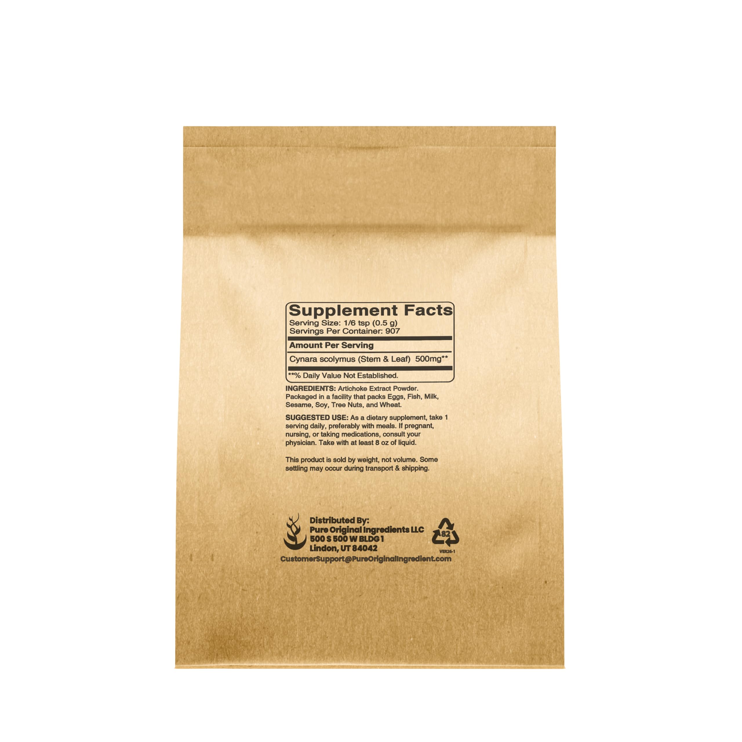 PURE ORIGINAL INGREDIENTS Artichoke Extract Powder packaging side view