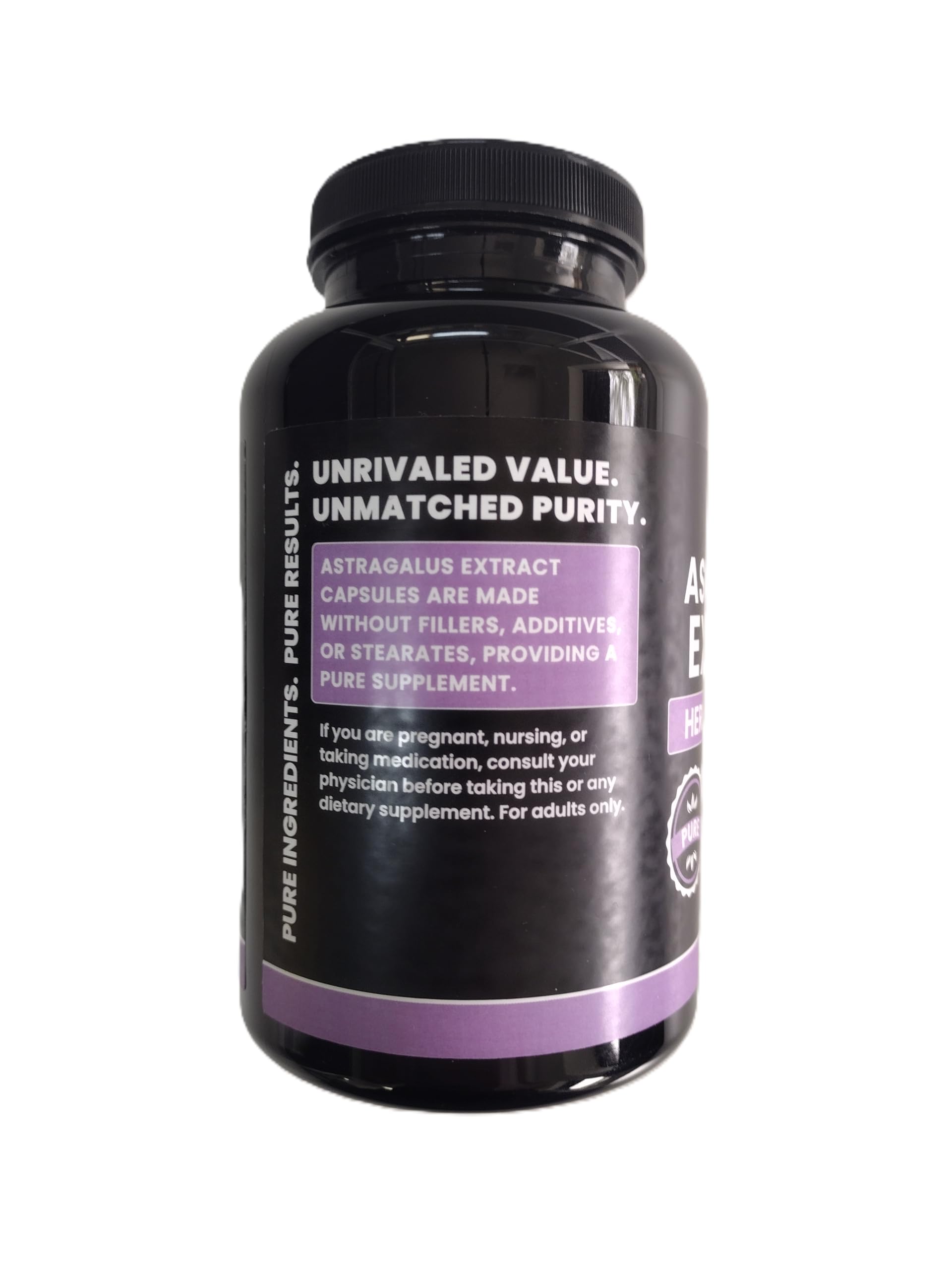 PURE ORIGINAL INGREDIENTS Astragalus Capsules bottle with label