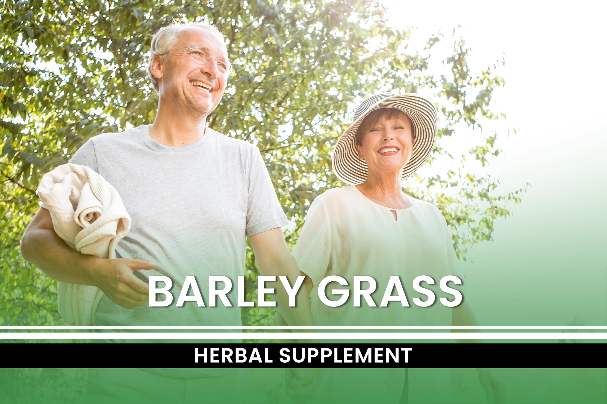 PURE ORIGINAL INGREDIENTS Barley Grass Capsules on a wooden table