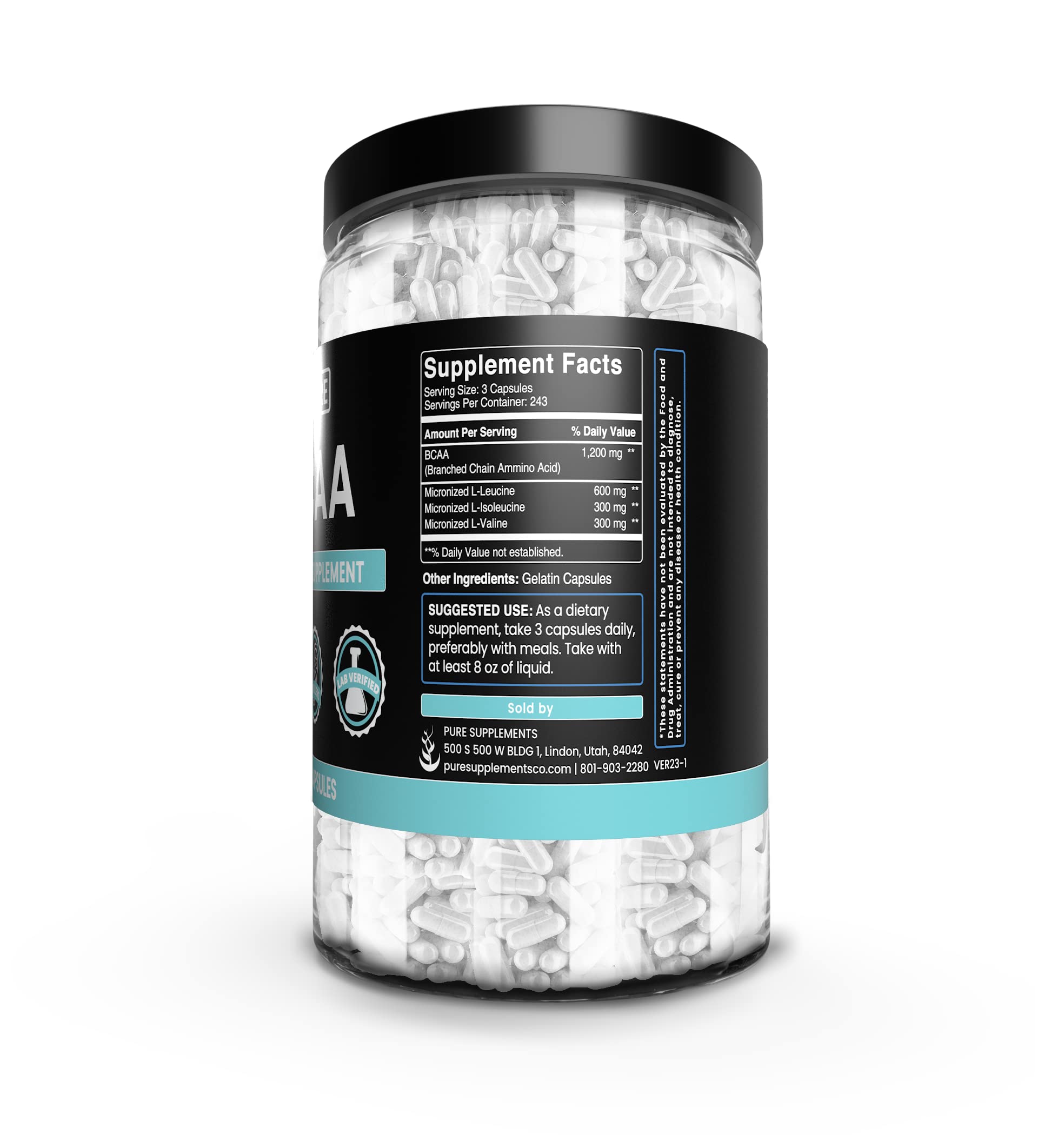 PURE ORIGINAL INGREDIENTS BCAA Capsules close-up of ingredients