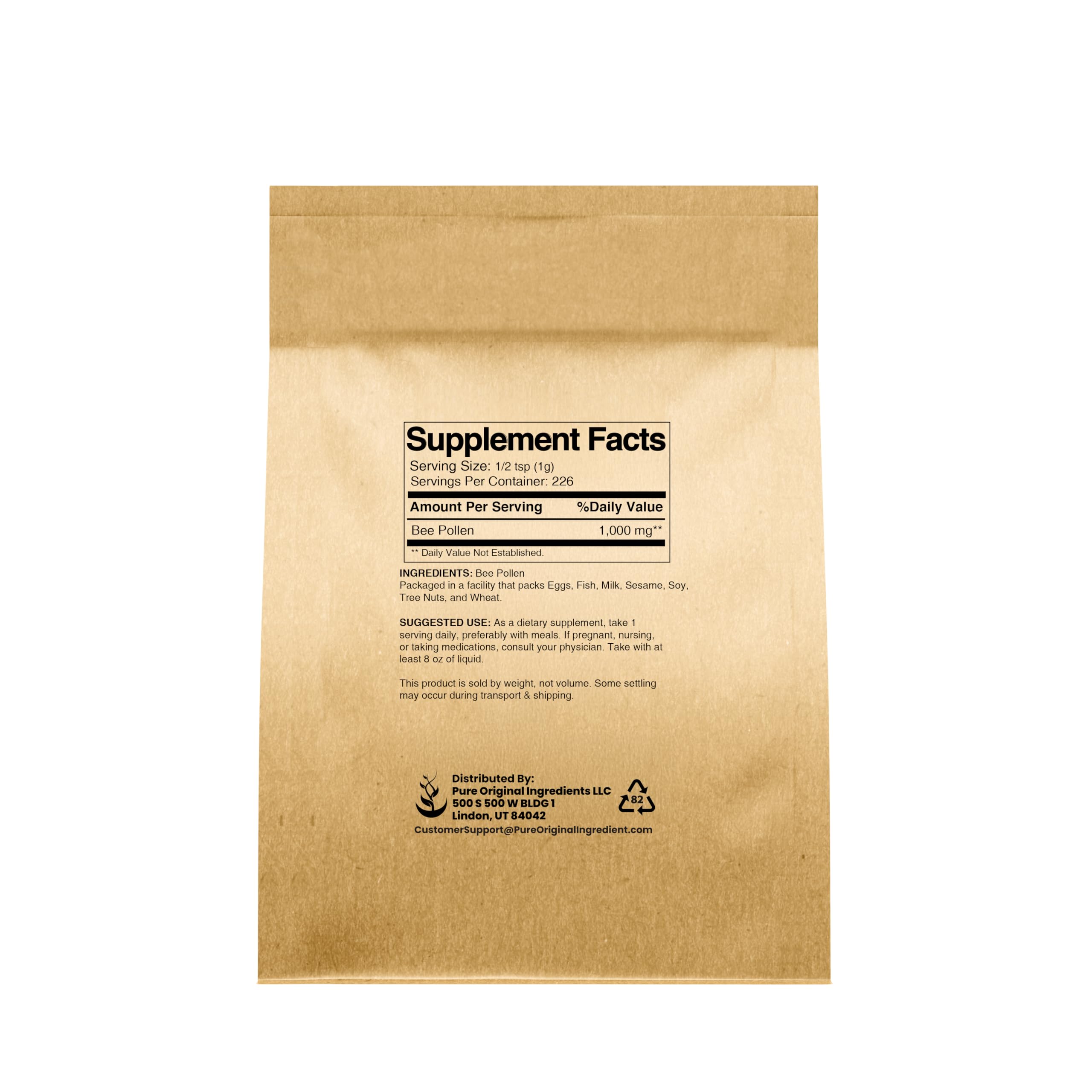 PURE ORIGINAL INGREDIENTS Bee Pollen 227g packaging side view