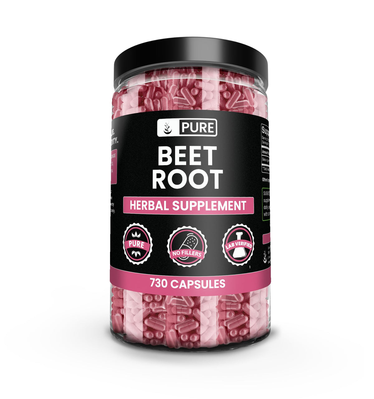 PURE ORIGINAL INGREDIENTS Beet Root Capsules bottle front view