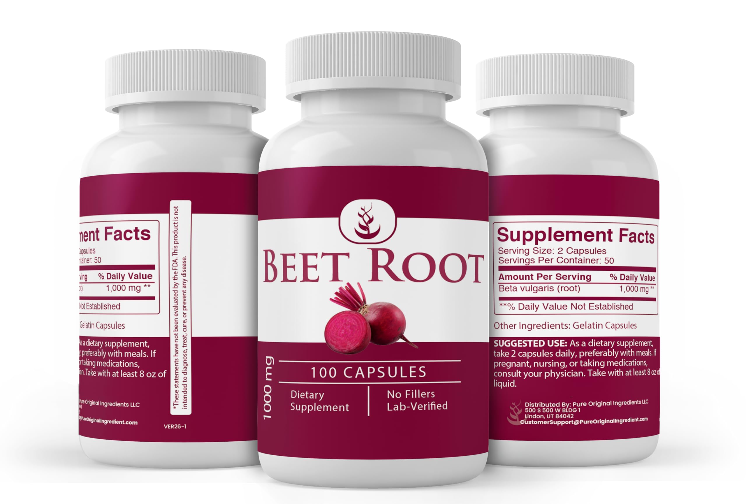 PURE ORIGINAL INGREDIENTS Beet Root Capsules close-up of ingredients