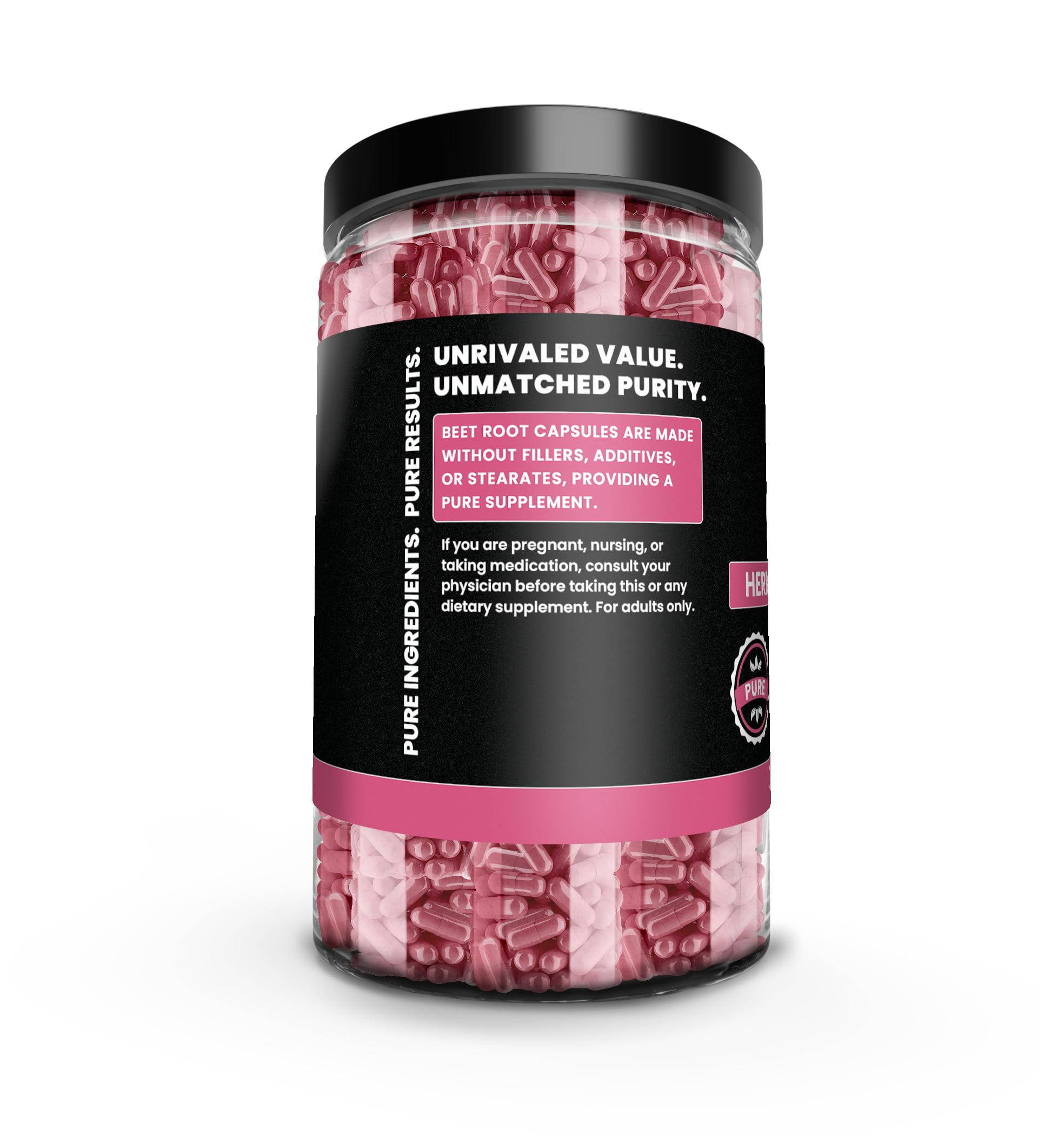 PURE ORIGINAL INGREDIENTS Beet Root Capsules showing gelatin capsule