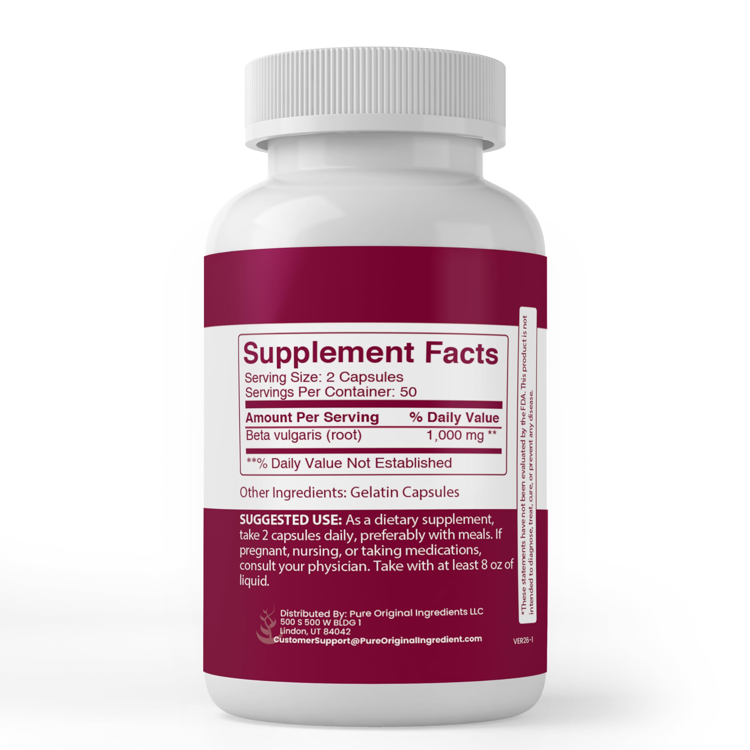 PURE ORIGINAL INGREDIENTS Beet Root Capsules side view