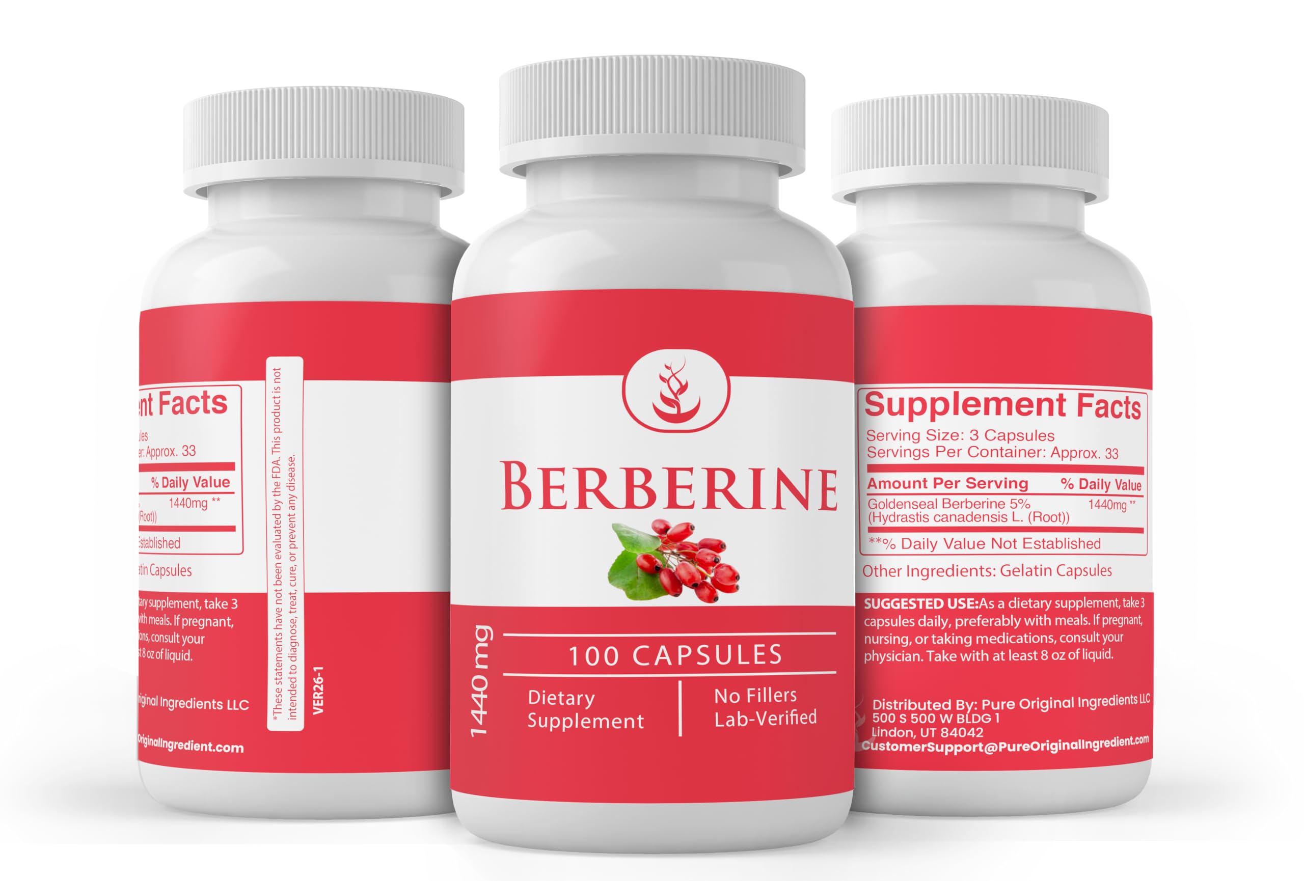 PURE ORIGINAL INGREDIENTS Berberine Capsules with Goldenseal herb