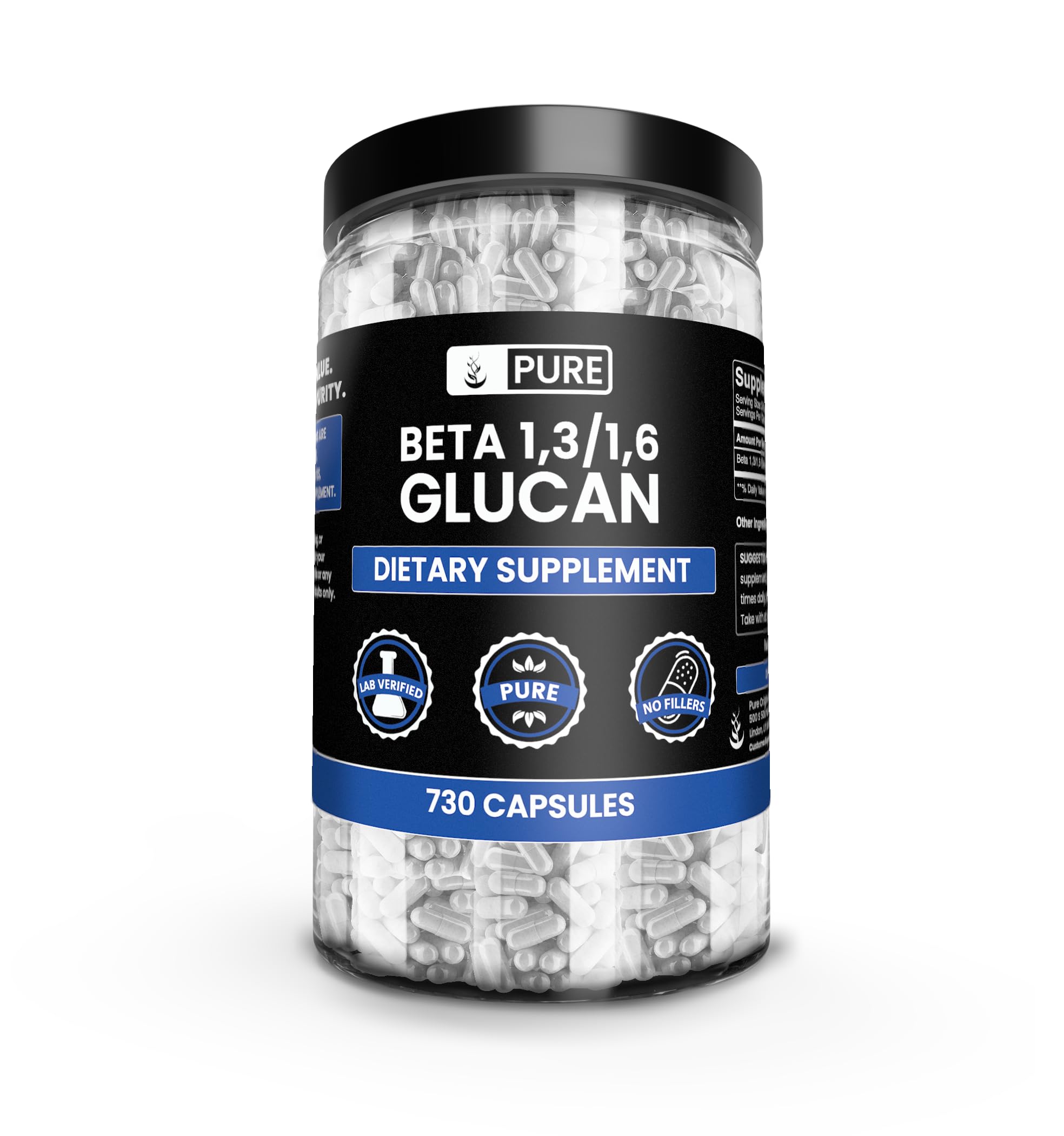PURE ORIGINAL INGREDIENTS Beta Glucan Capsules 500g front view